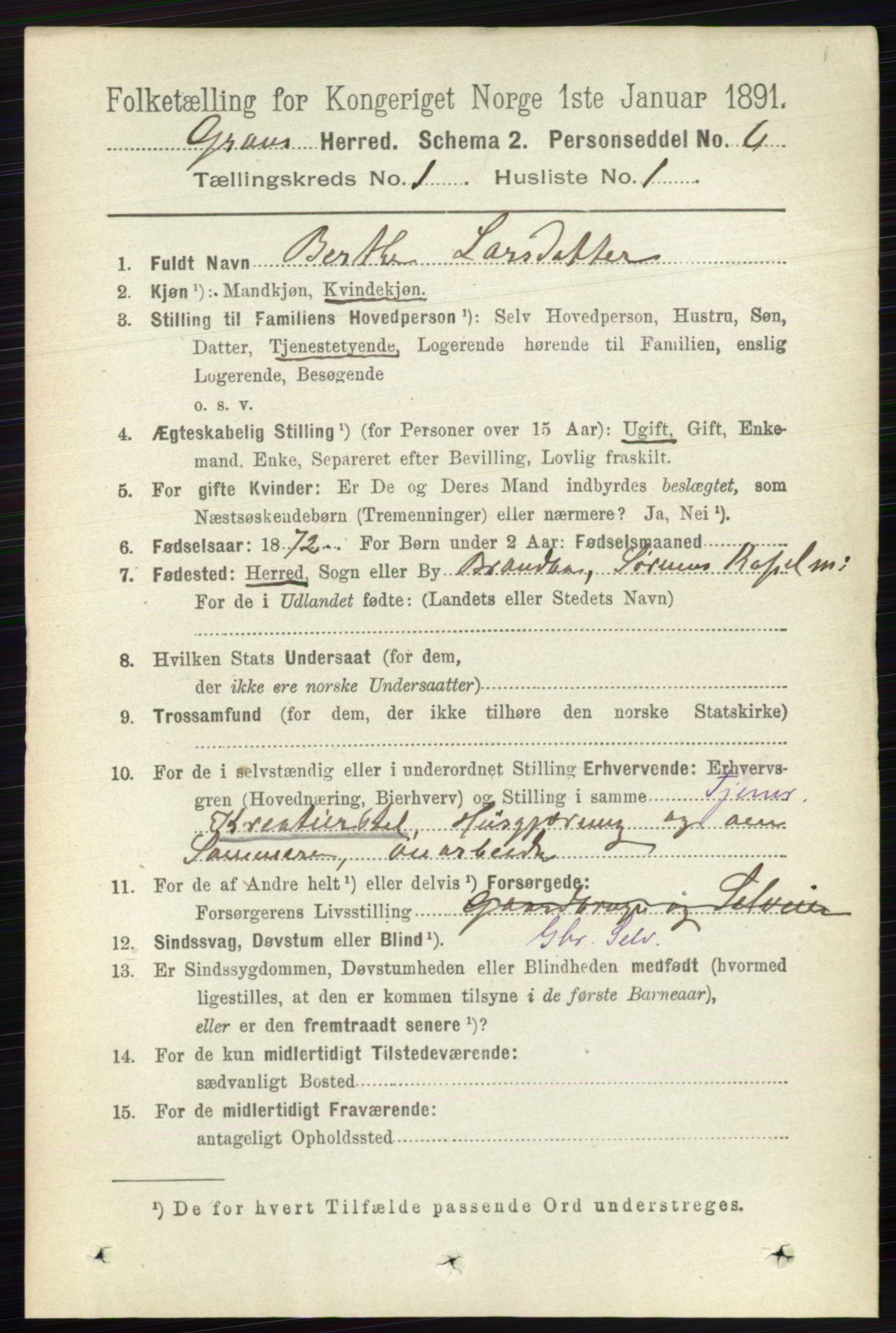 RA, 1891 census for 0534 Gran, 1891, p. 58