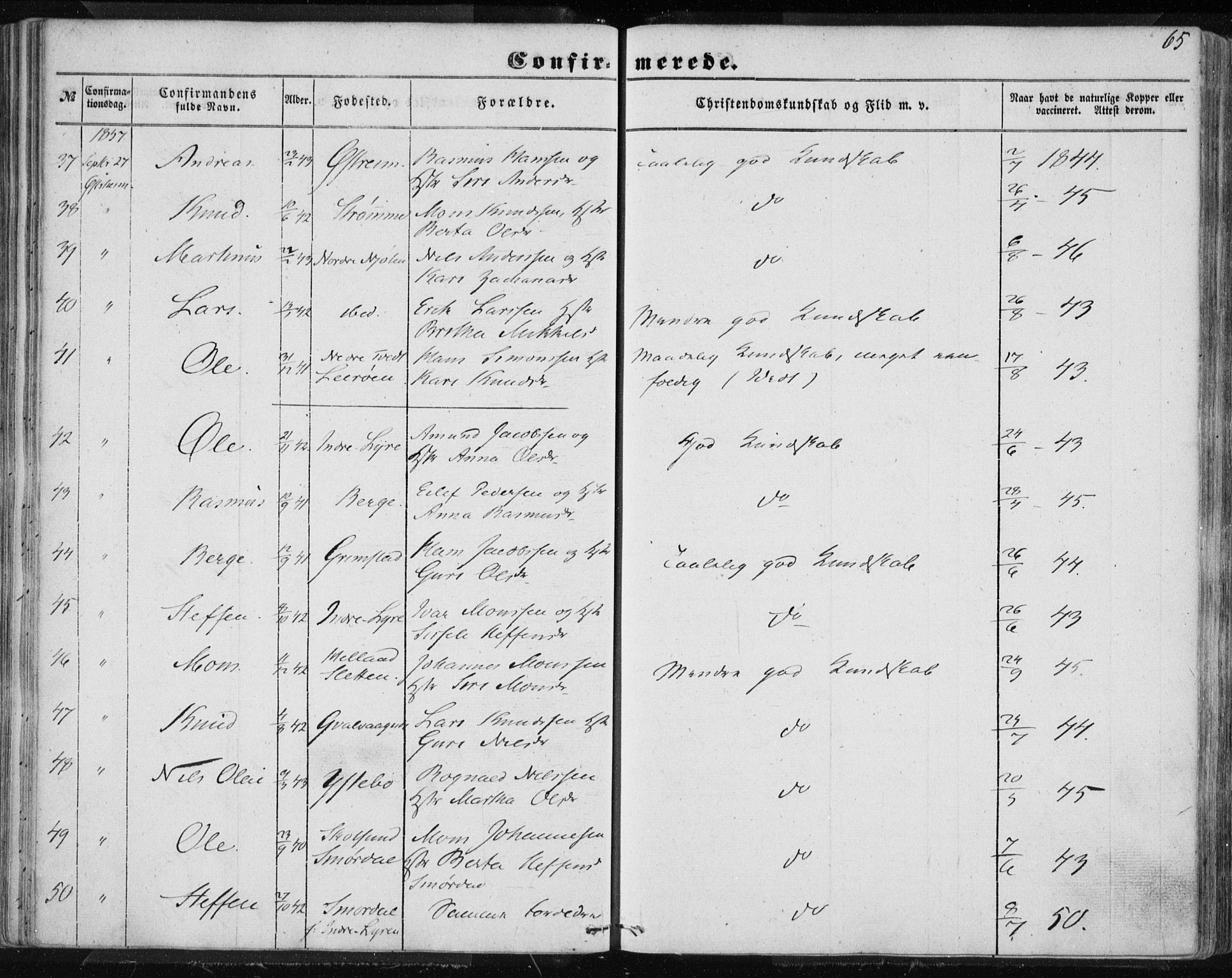 Lindås Sokneprestembete, AV/SAB-A-76701/H/Haa/Haaa/L0013: Parish register (official) no. A 13, 1848-1862, p. 65