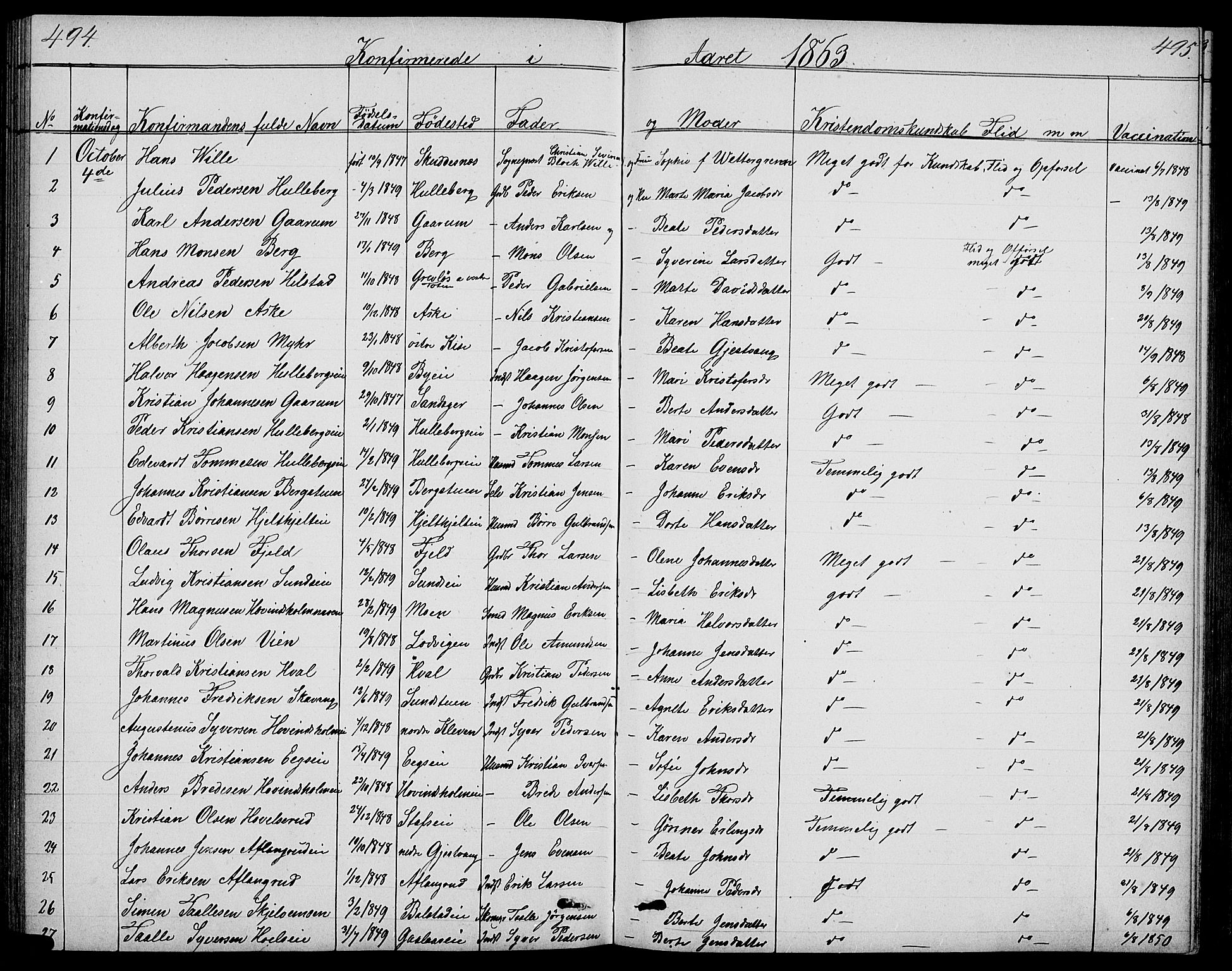 Nes prestekontor, Hedmark, SAH/PREST-020/L/La/L0005: Parish register (copy) no. 5, 1852-1889, p. 494-495