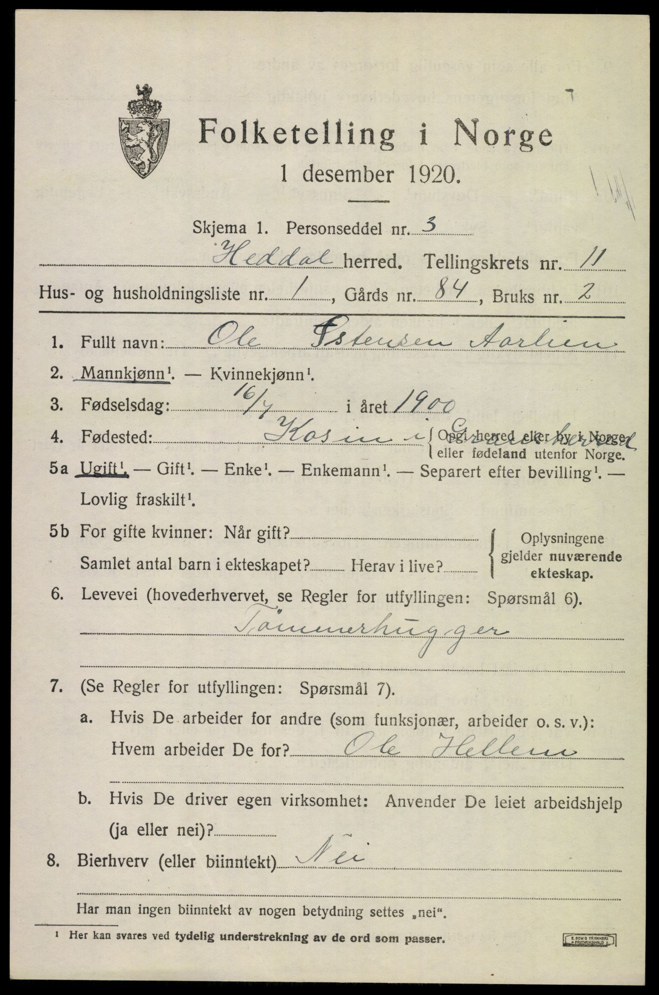 SAKO, 1920 census for Heddal, 1920, p. 7742