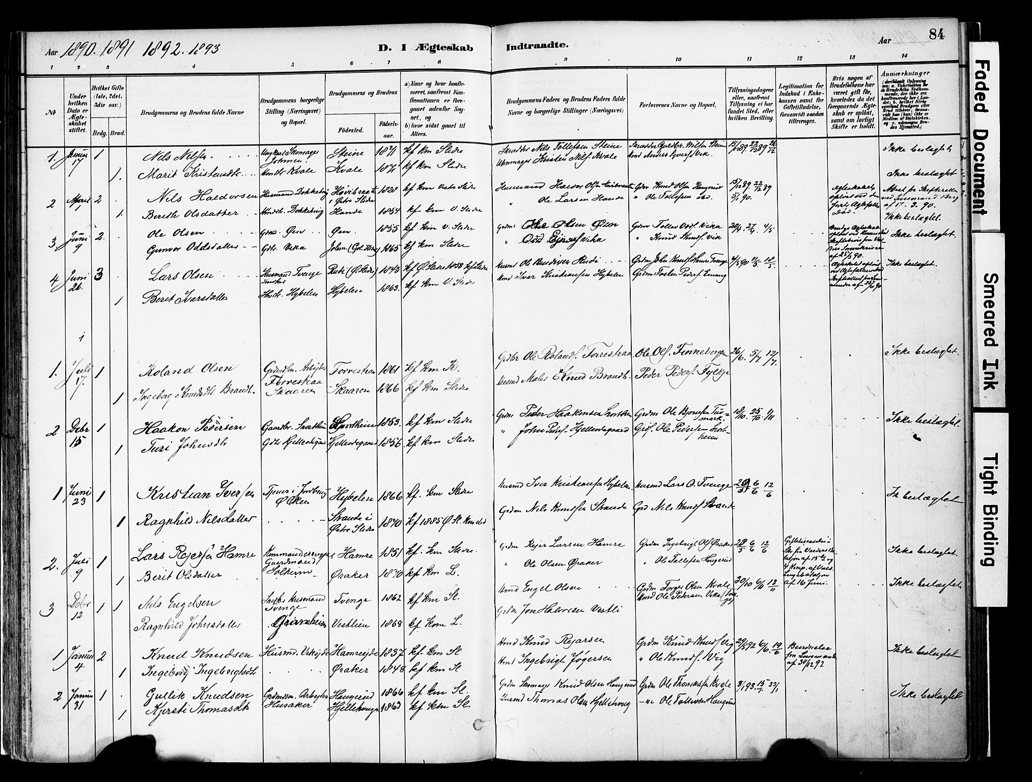 Vestre Slidre prestekontor, SAH/PREST-136/H/Ha/Haa/L0004: Parish register (official) no. 4, 1881-1911, p. 84