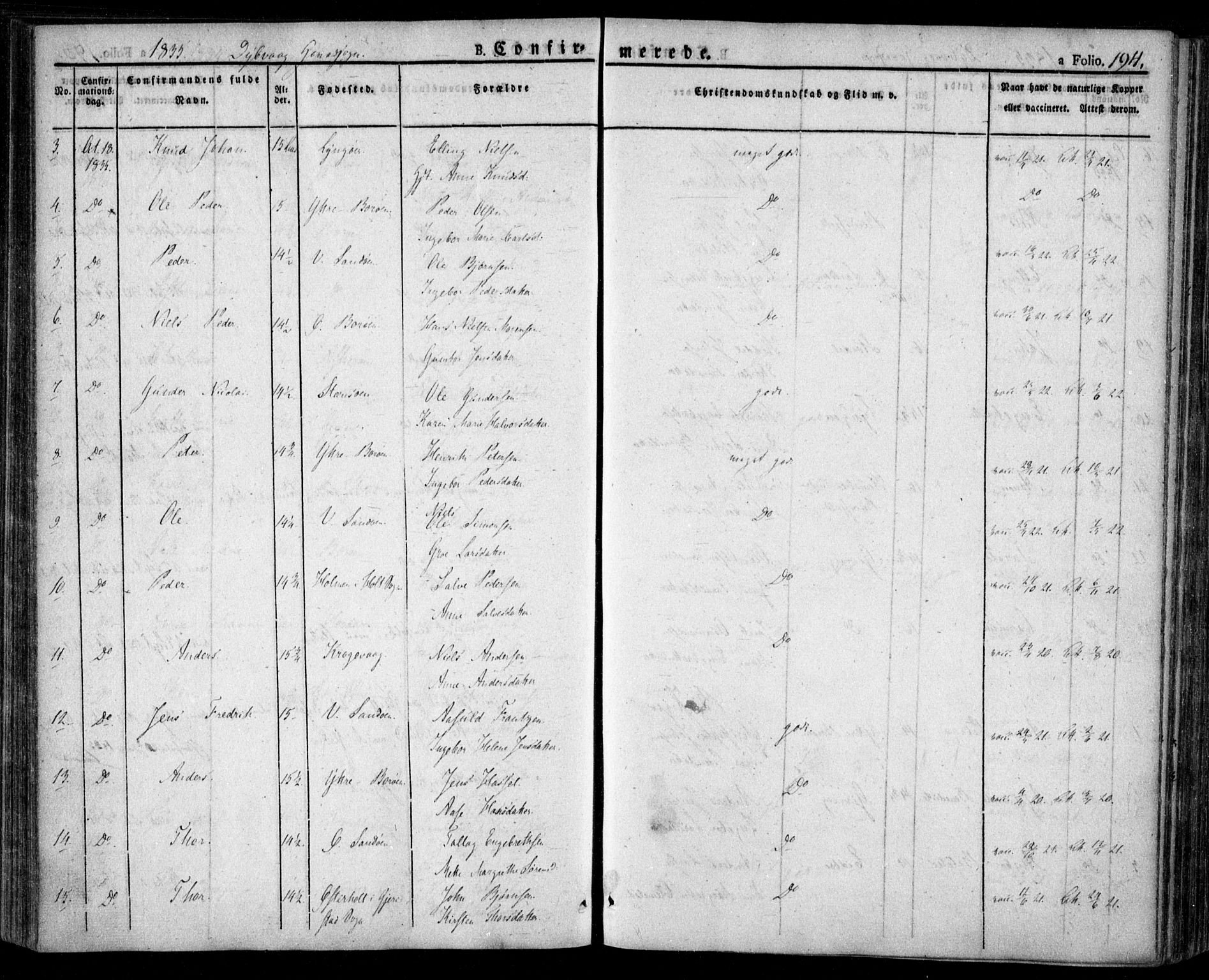 Dypvåg sokneprestkontor, SAK/1111-0007/F/Fa/Faa/L0004: Parish register (official) no. A 4, 1824-1840, p. 194