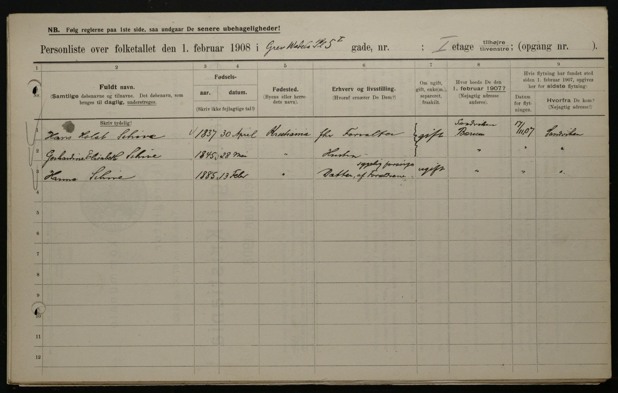 OBA, Municipal Census 1908 for Kristiania, 1908, p. 26915