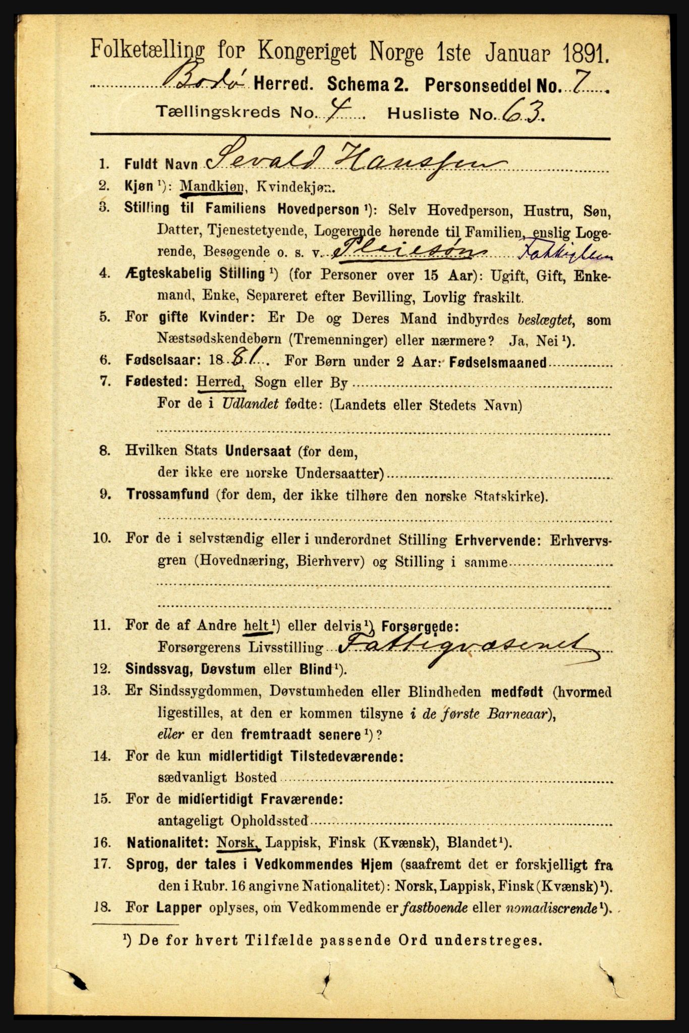 RA, 1891 census for 1843 Bodø, 1891, p. 2631