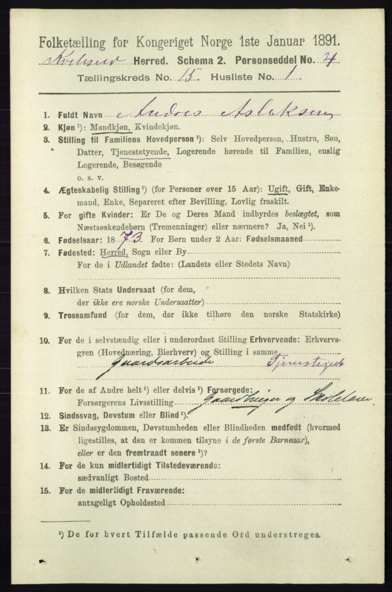 RA, 1891 census for 0829 Kviteseid, 1891, p. 3524