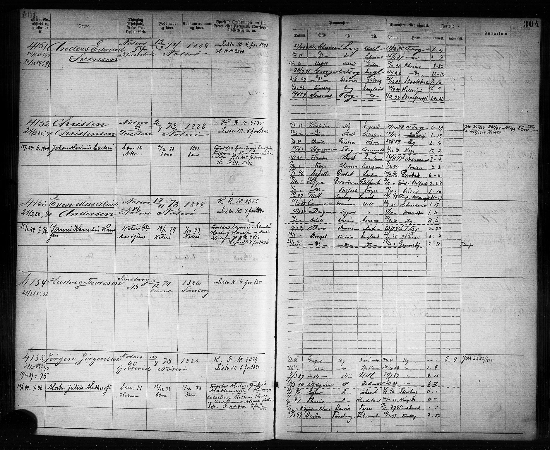 Tønsberg innrulleringskontor, AV/SAKO-A-786/F/Fb/L0007: Annotasjonsrulle Patent nr. 2636-5150, 1881-1892, p. 305