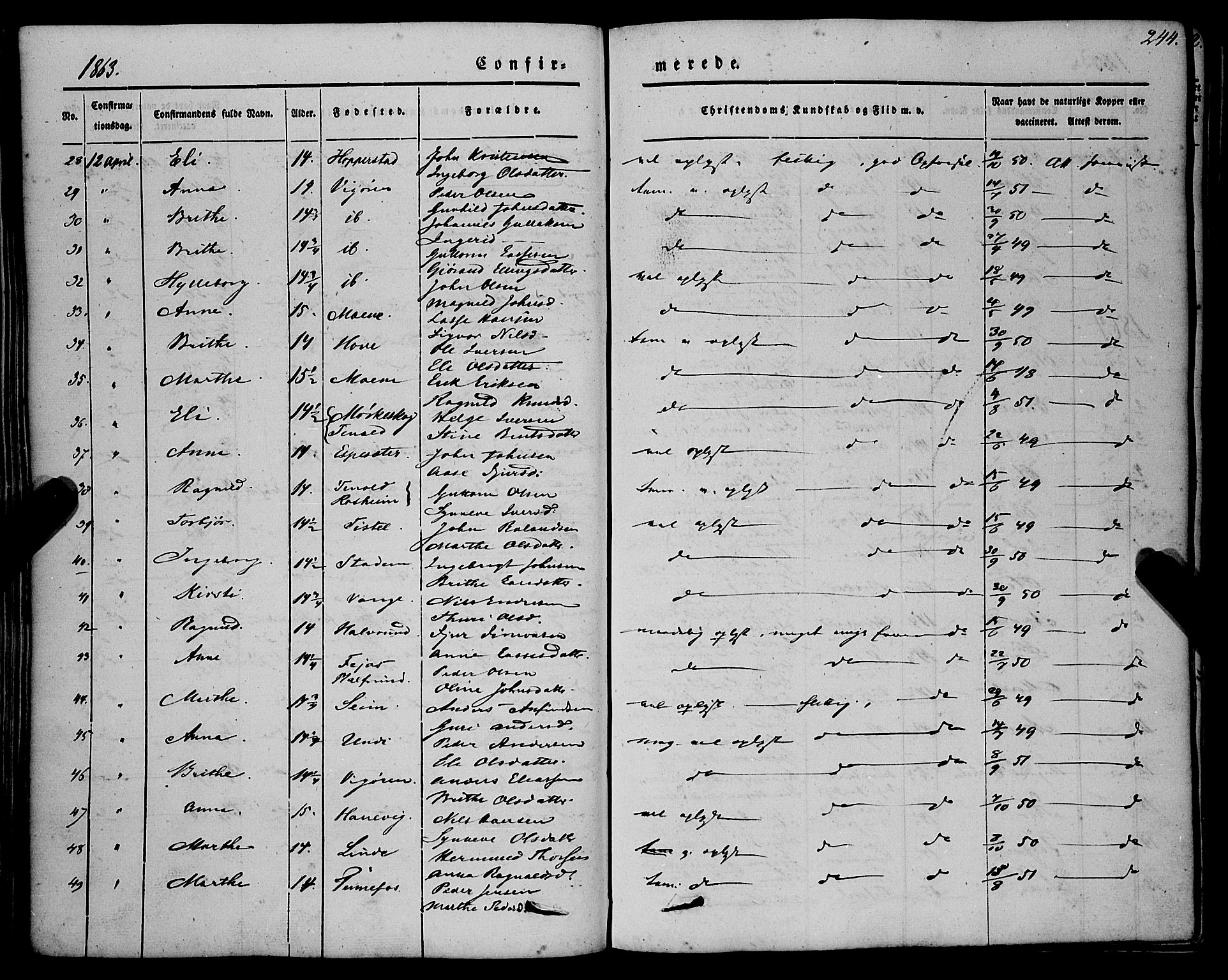 Vik sokneprestembete, SAB/A-81501: Parish register (official) no. A 8, 1846-1865, p. 244