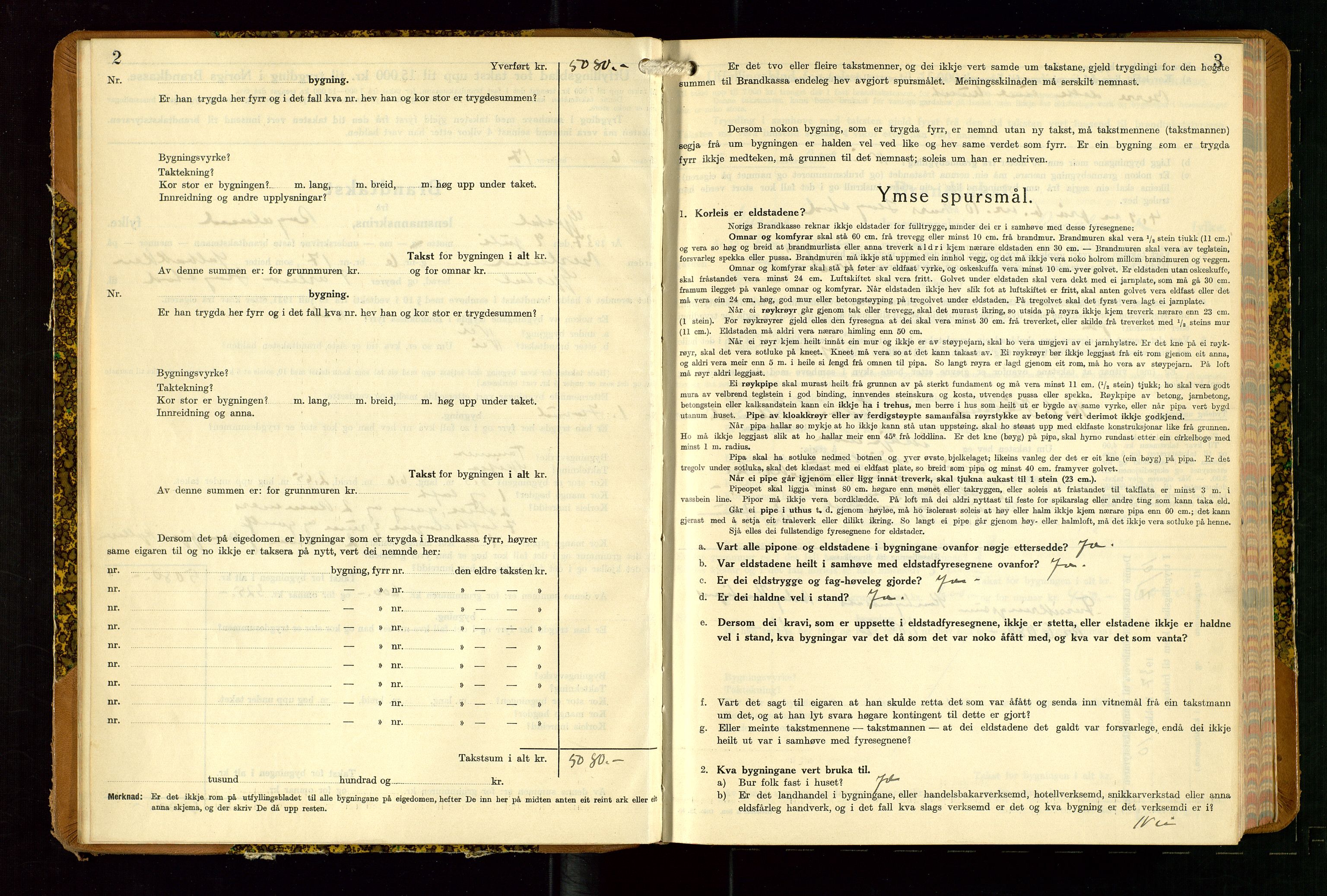 Gjesdal lensmannskontor, AV/SAST-A-100441/Go/L0008: Branntakstskjemaprotokoll, 1937-1955, p. 2-3