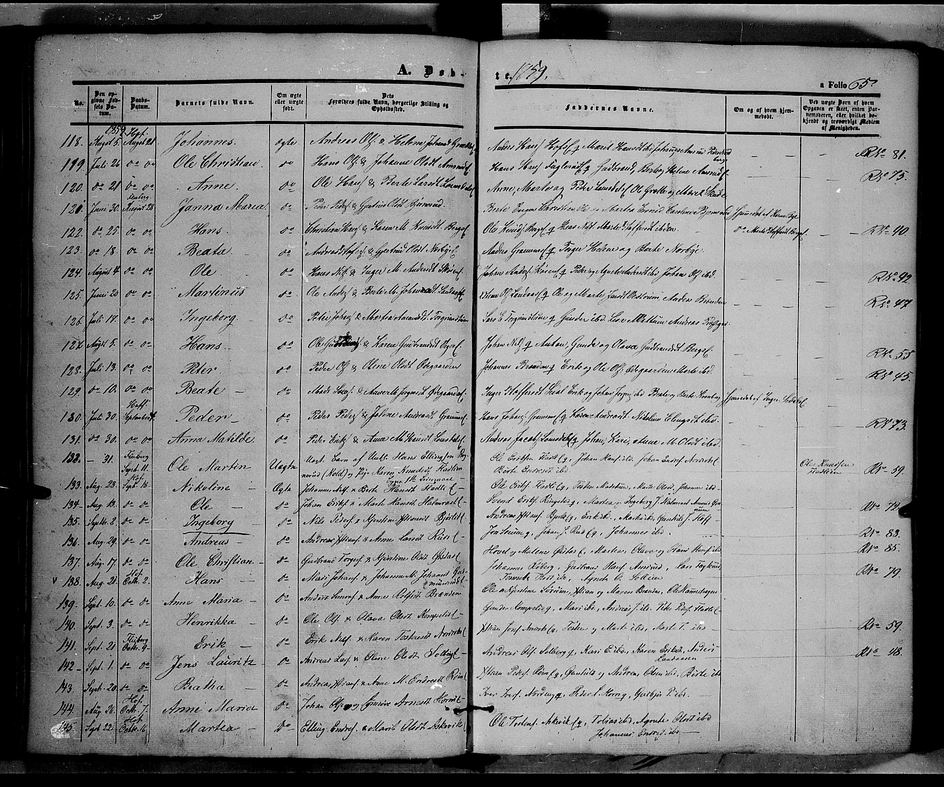 Land prestekontor, SAH/PREST-120/H/Ha/Haa/L0009: Parish register (official) no. 9, 1847-1859, p. 65
