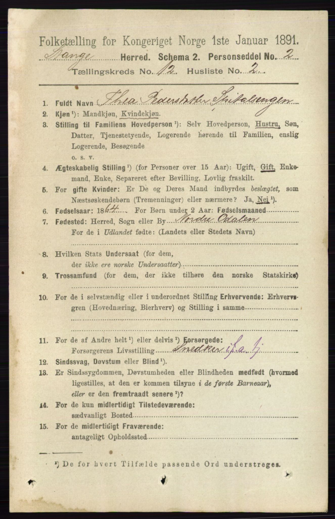 RA, 1891 census for 0417 Stange, 1891, p. 7996