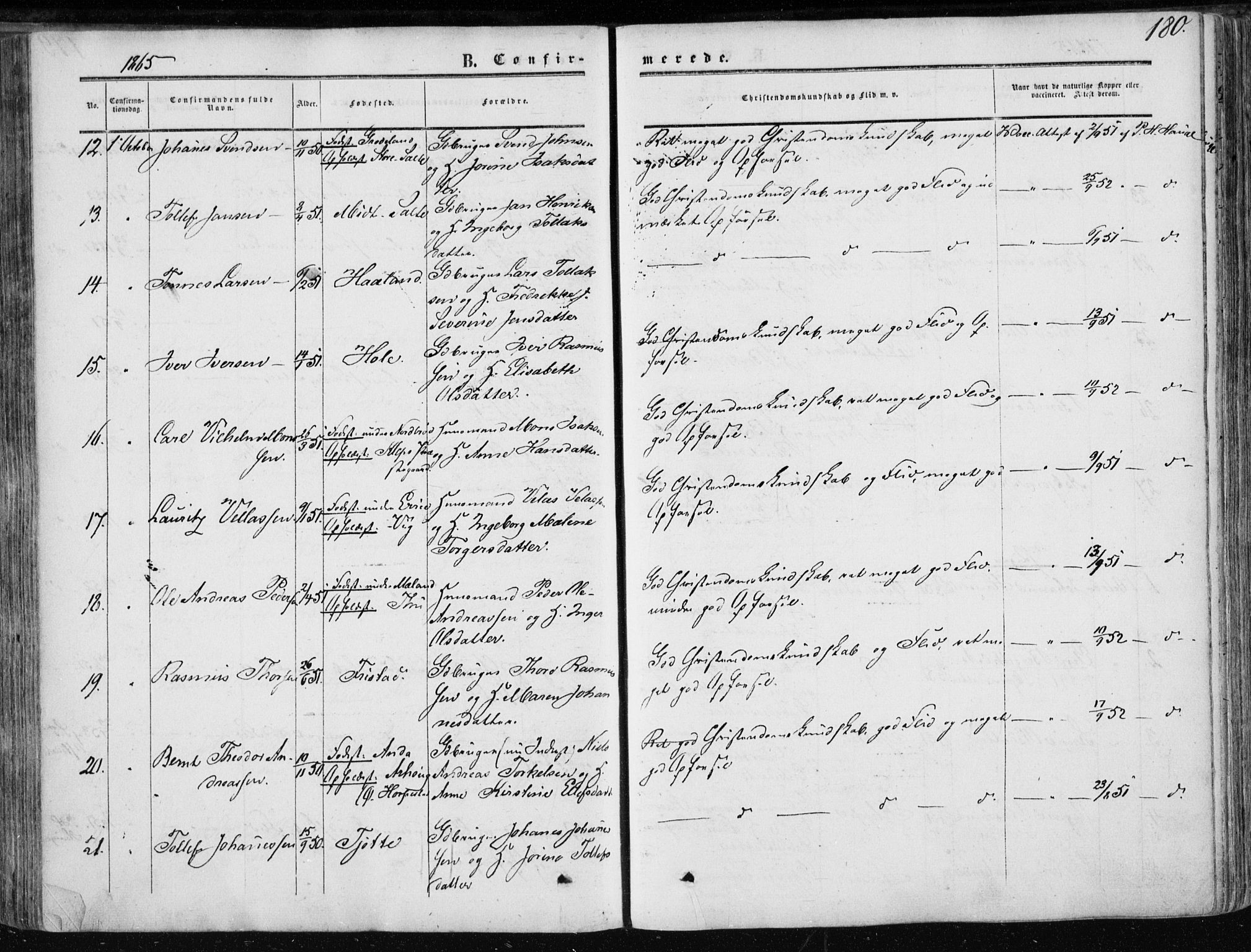 Klepp sokneprestkontor, AV/SAST-A-101803/001/3/30BA/L0005: Parish register (official) no. A 5, 1853-1870, p. 180