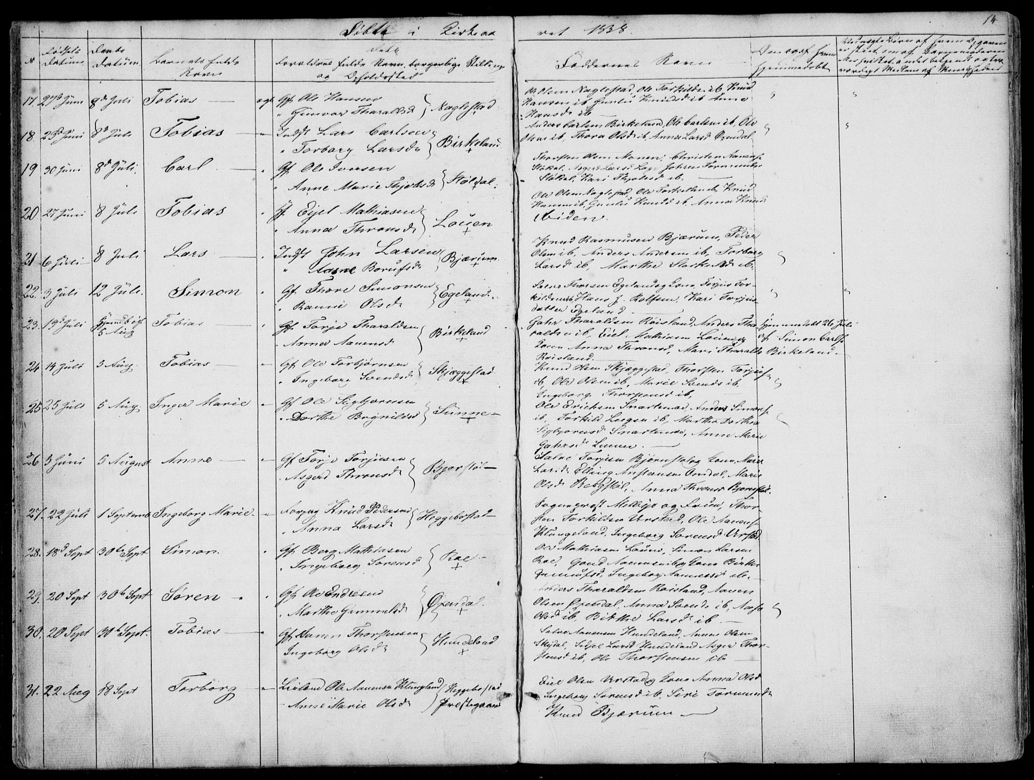 Hægebostad sokneprestkontor, AV/SAK-1111-0024/F/Fa/Faa/L0004: Parish register (official) no. A 4, 1834-1864, p. 14