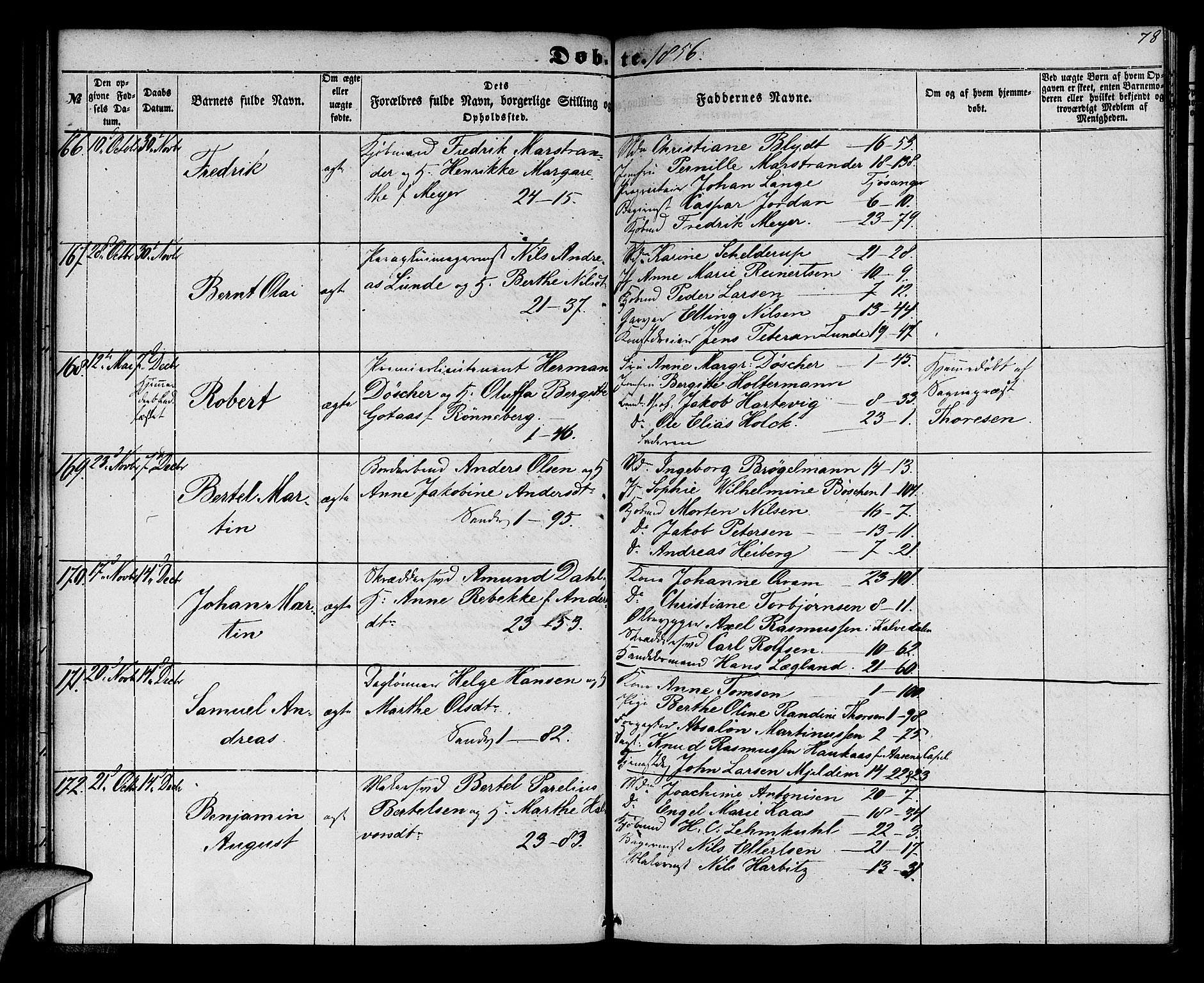 Korskirken sokneprestembete, AV/SAB-A-76101/H/Hab: Parish register (copy) no. B 3, 1853-1858, p. 78