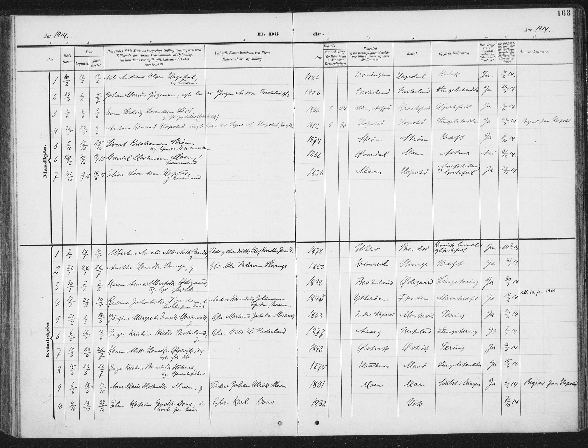 Ministerialprotokoller, klokkerbøker og fødselsregistre - Sør-Trøndelag, SAT/A-1456/657/L0709: Parish register (official) no. 657A10, 1905-1919, p. 163
