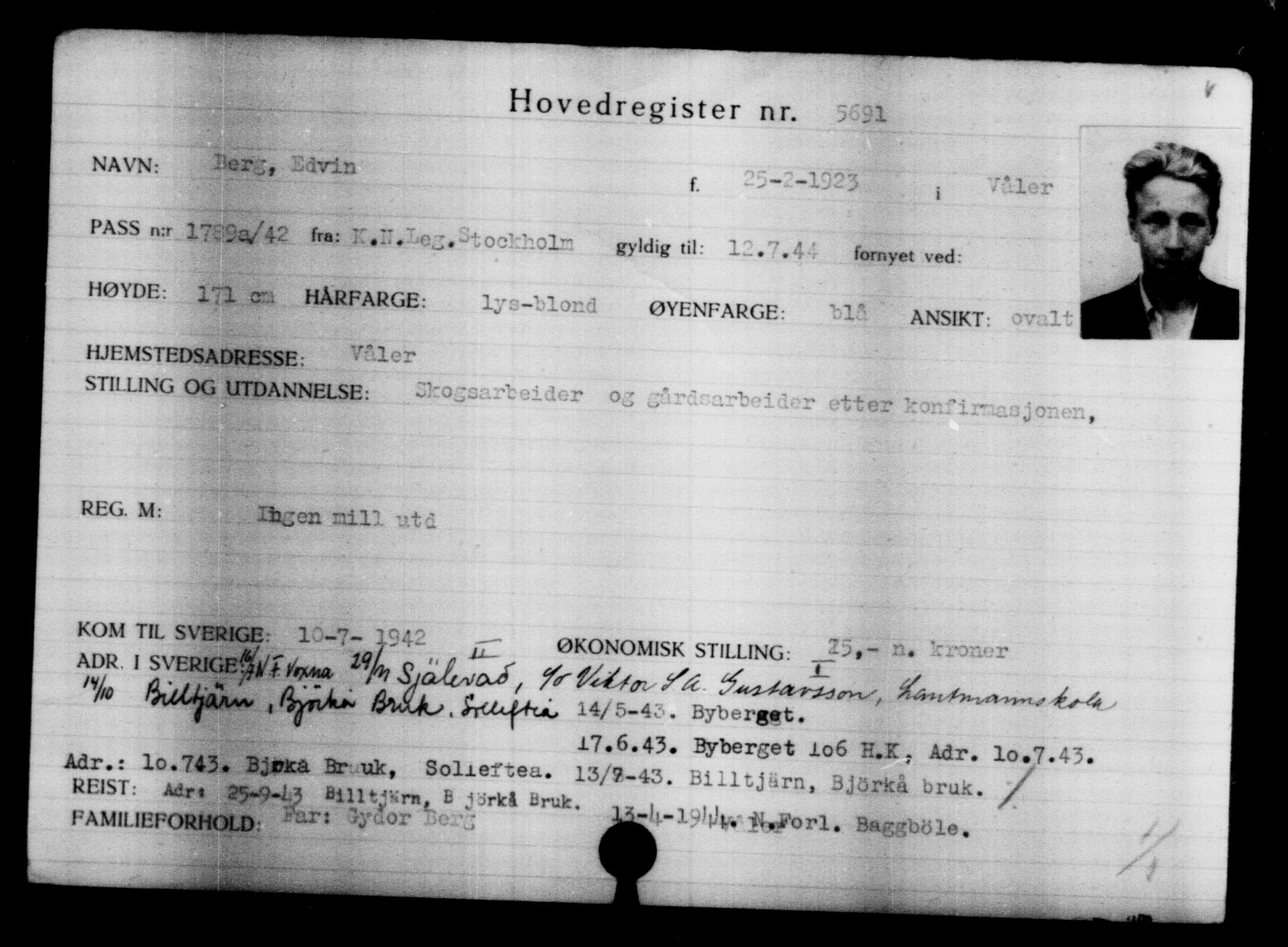 Utenriksstasjonene, Legasjonen i Stockholm, Flyktningkontoret, AV/RA-S-6753/V/Va/L0004: Kjesäterkartoteket, flyktninger med registreringsnr. 3496-6610, 1940-1945, p. 2544