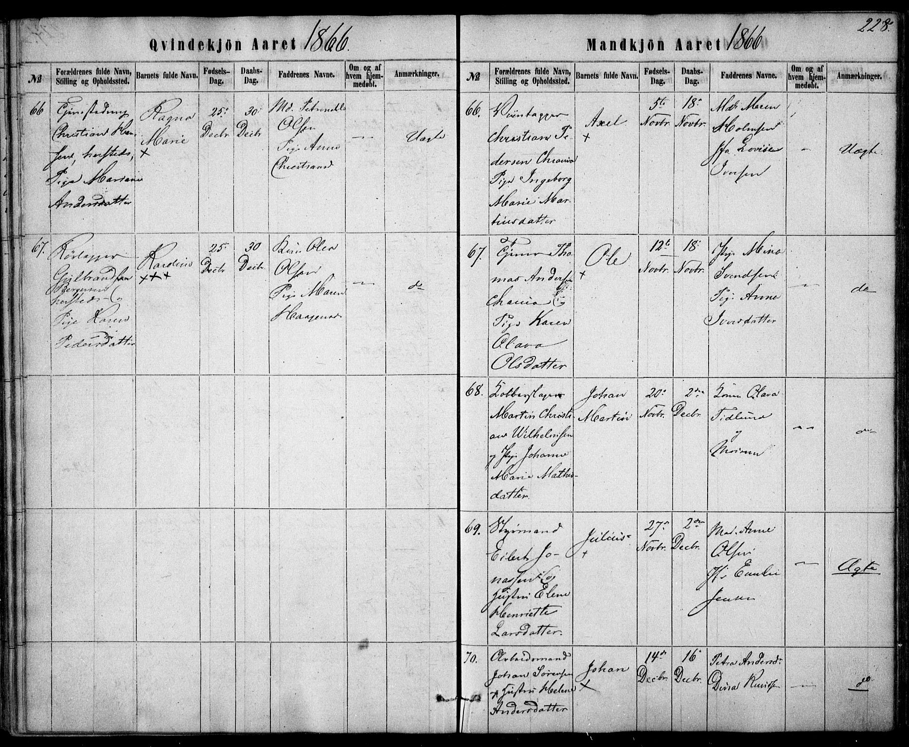 Rikshospitalet prestekontor Kirkebøker, AV/SAO-A-10309b/F/L0004: Parish register (official) no. 4, 1853-1870, p. 228