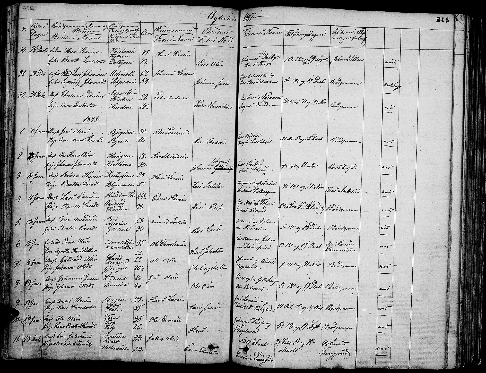 Vardal prestekontor, SAH/PREST-100/H/Ha/Hab/L0004: Parish register (copy) no. 4, 1831-1853, p. 215