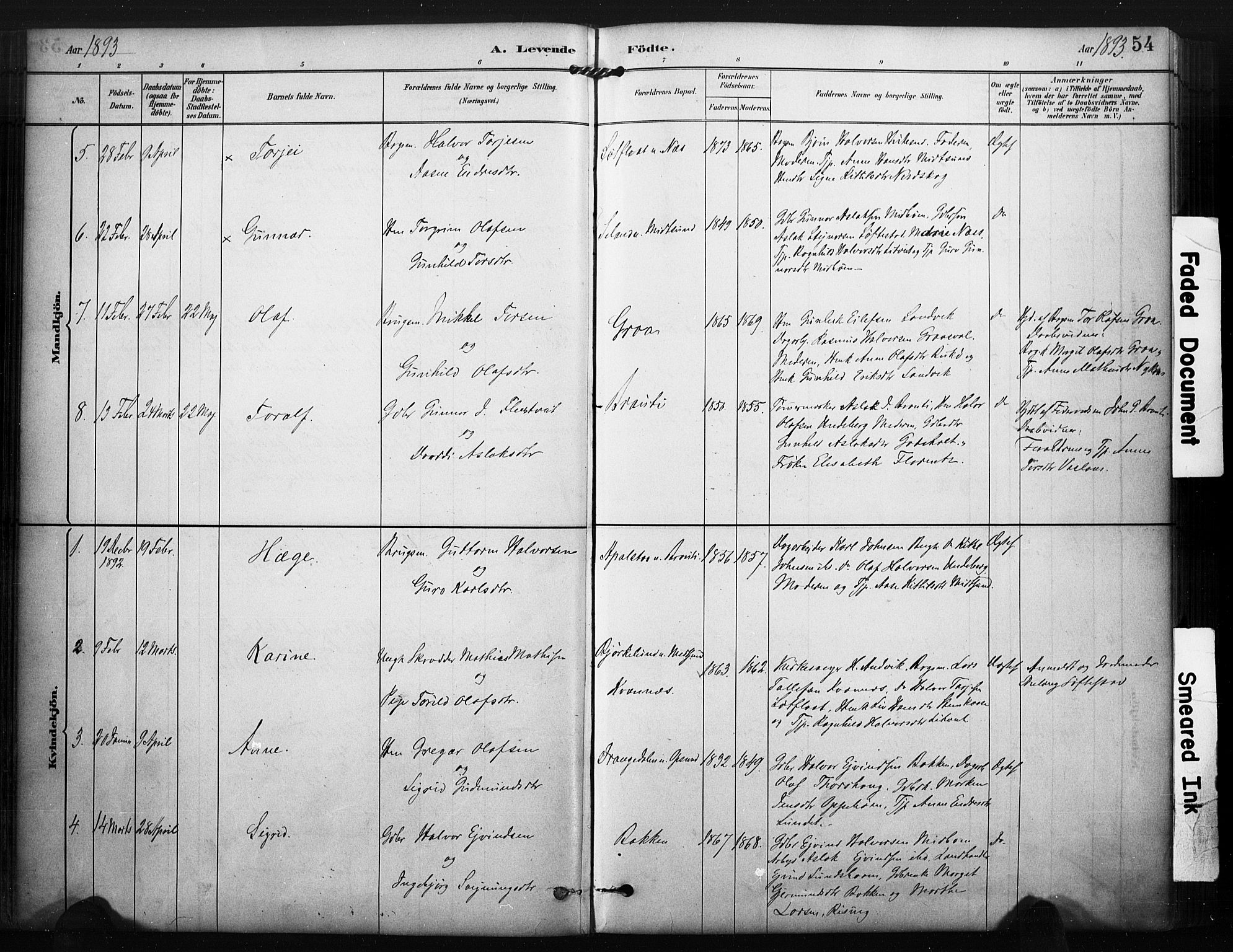 Kviteseid kirkebøker, AV/SAKO-A-276/F/Fa/L0008: Parish register (official) no. I 8, 1882-1903, p. 54