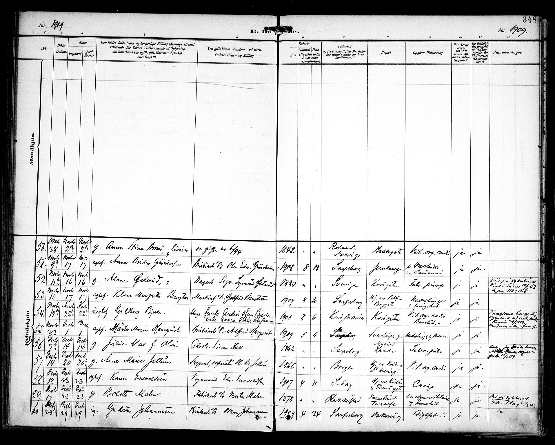 Sarpsborg prestekontor Kirkebøker, AV/SAO-A-2006/F/Fa/L0006: Parish register (official) no. 6, 1900-1909, p. 348