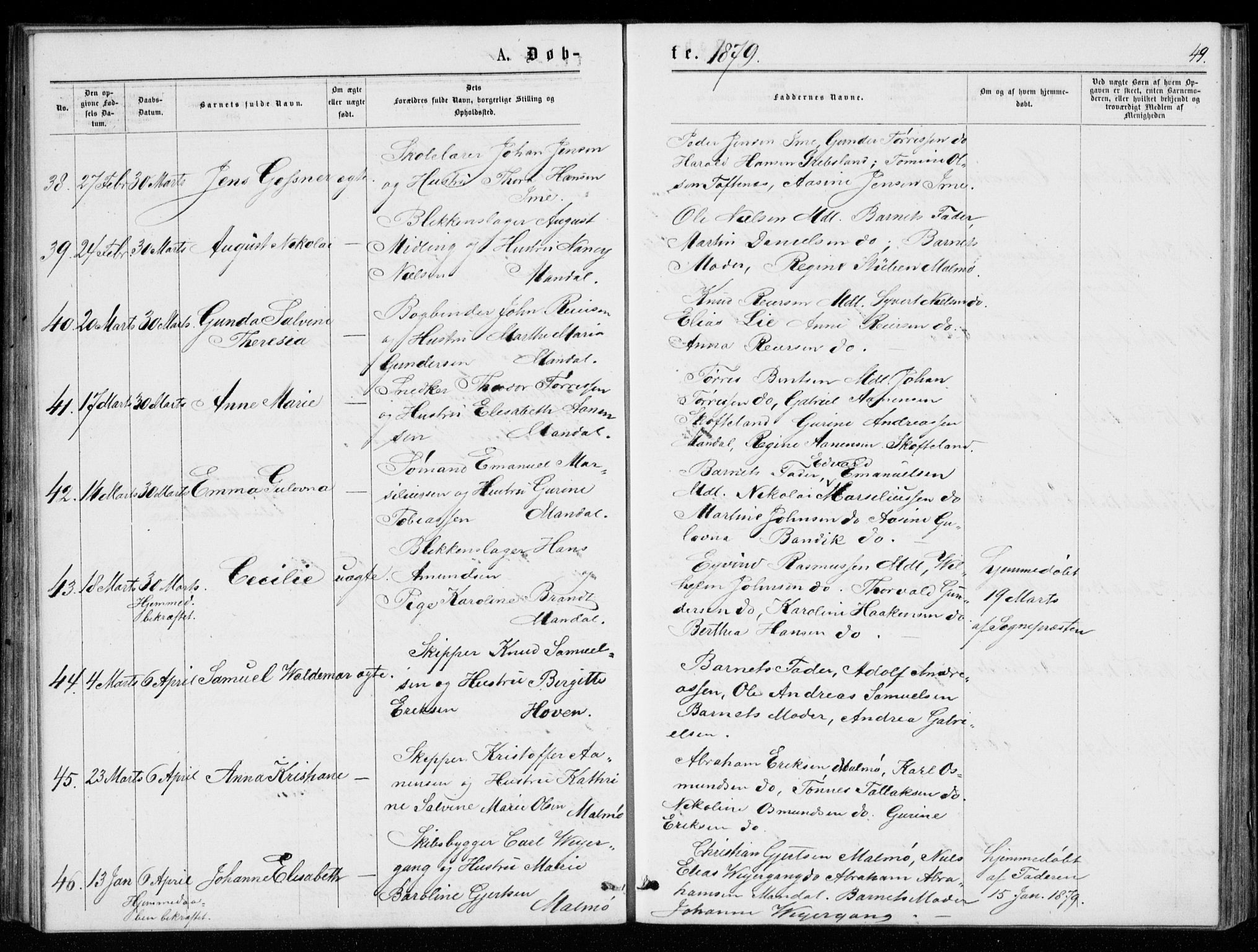 Mandal sokneprestkontor, AV/SAK-1111-0030/F/Fb/Fba/L0010: Parish register (copy) no. B 4, 1876-1880, p. 49