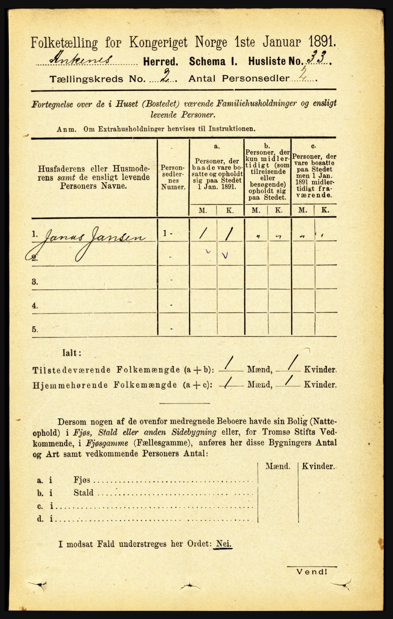 RA, 1891 census for 1855 Ankenes, 1891, p. 767