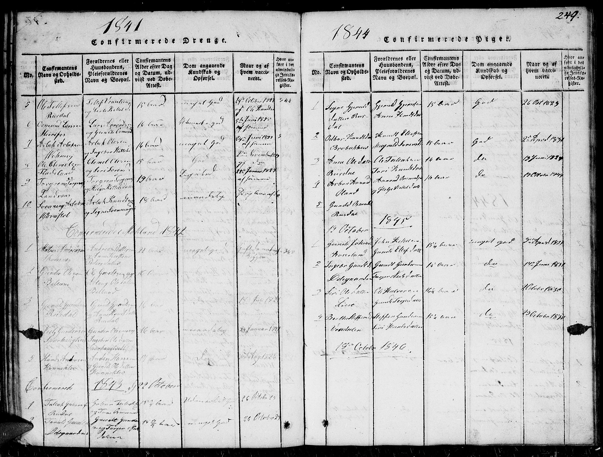 Herefoss sokneprestkontor, AV/SAK-1111-0019/F/Fb/Fbc/L0001: Parish register (copy) no. B 1, 1816-1866, p. 249