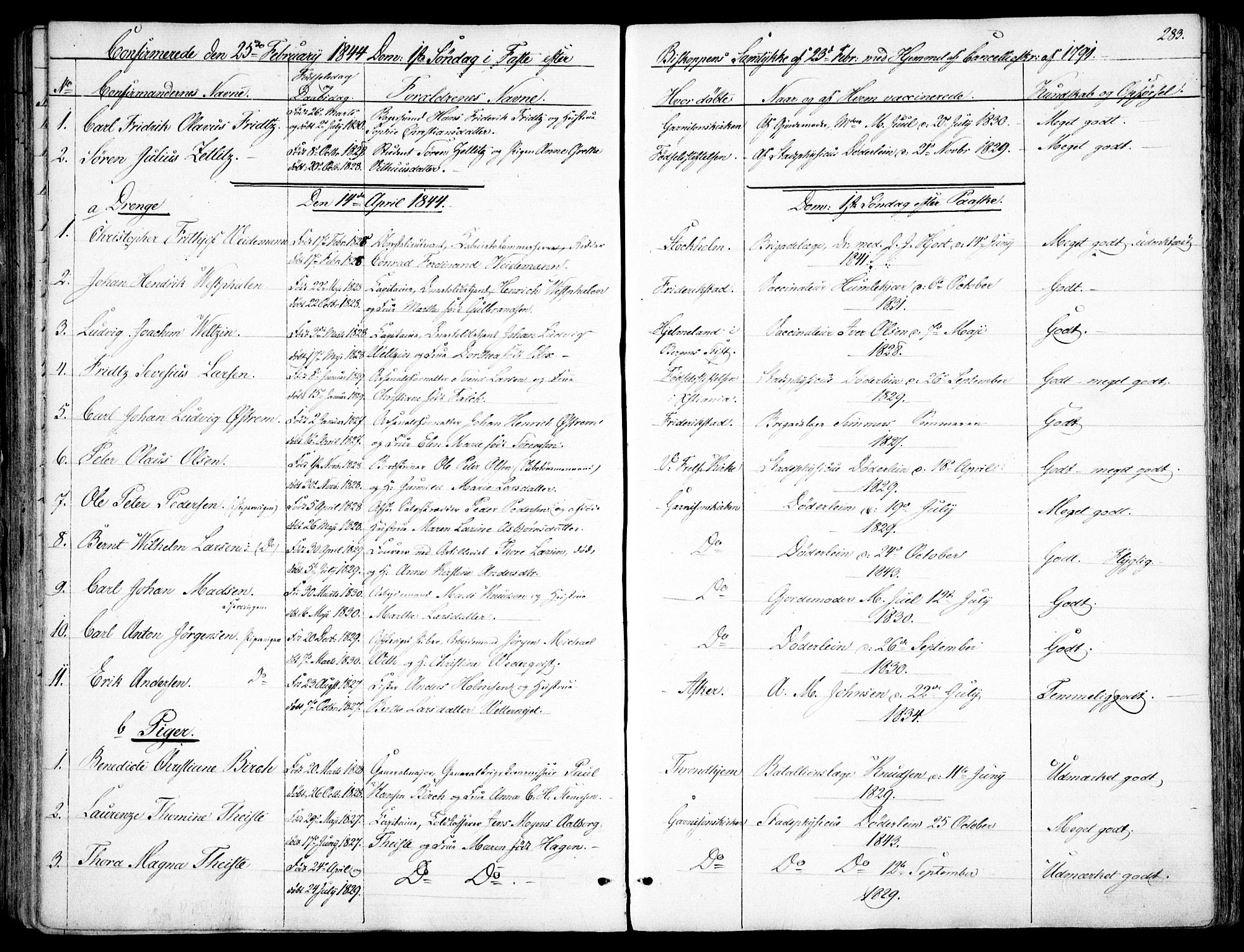 Garnisonsmenigheten Kirkebøker, SAO/A-10846/F/Fa/L0008: Parish register (official) no. 8, 1842-1859, p. 283