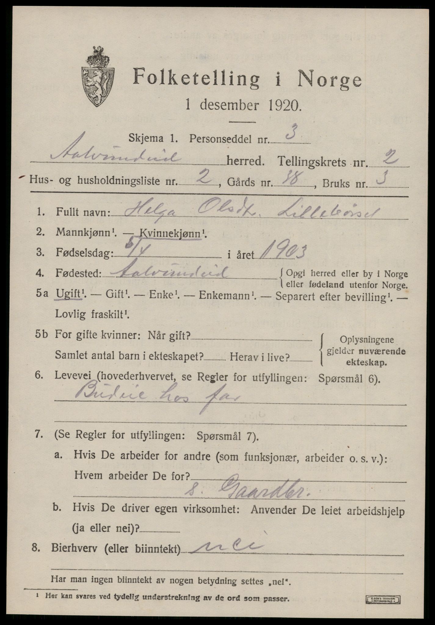 SAT, 1920 census for Ålvundeid, 1920, p. 524