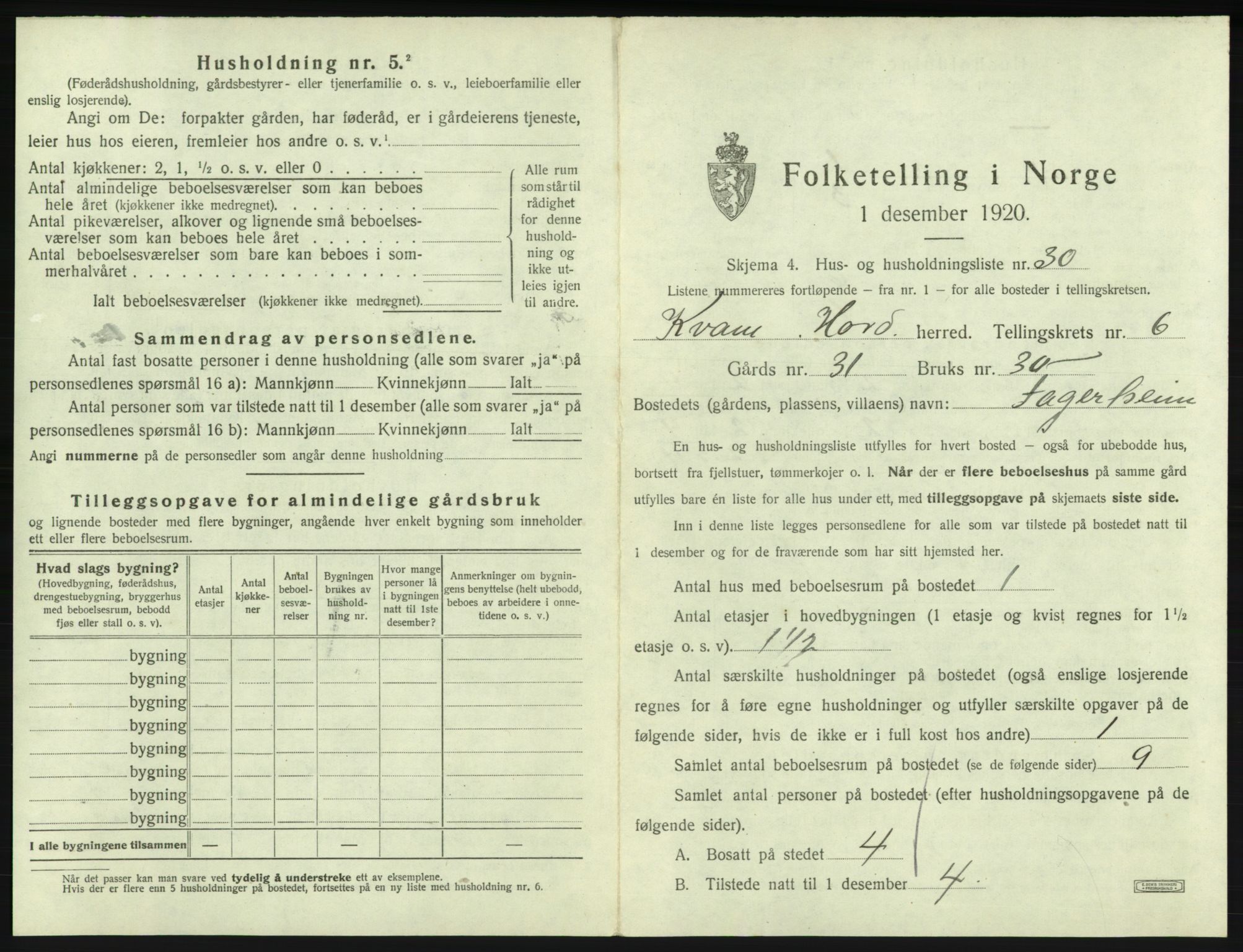 SAB, 1920 census for Kvam, 1920, p. 551