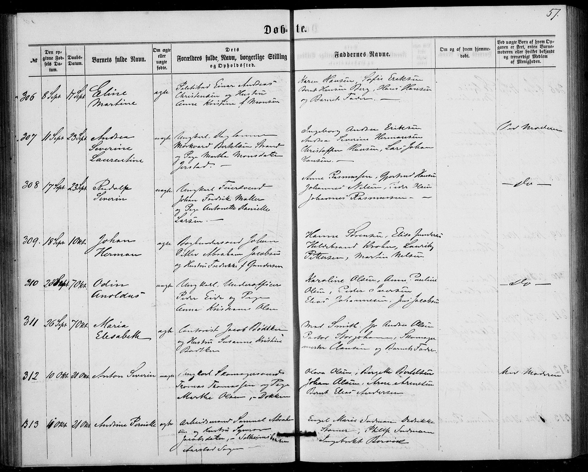 Fødselsstiftelsens sokneprestembete, ført av overlegen*, SAB/-: Parish register (official) no. A 1, 1863-1883, p. 57