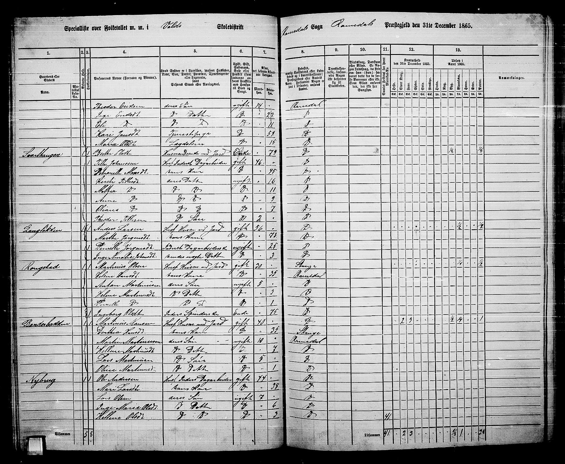 RA, 1865 census for Romedal, 1865, p. 70