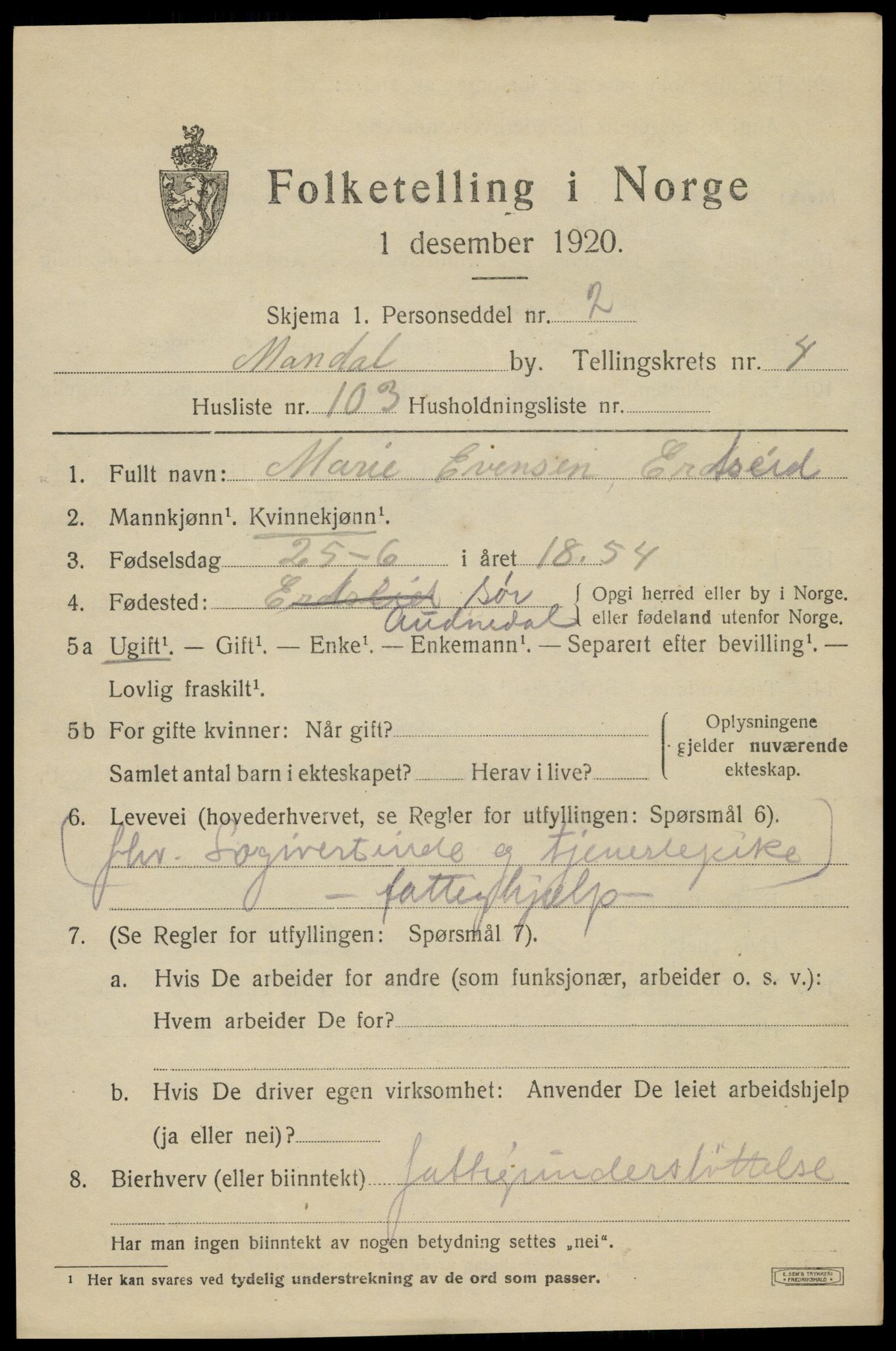 SAK, 1920 census for Mandal, 1920, p. 8149