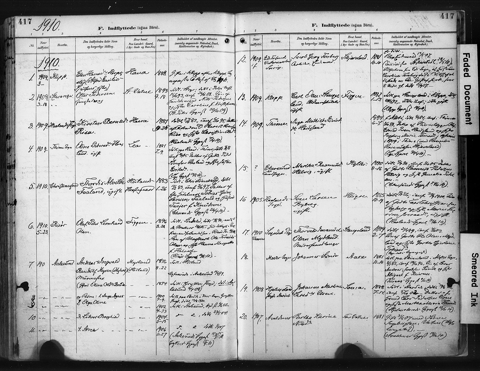 Høyland sokneprestkontor, SAST/A-101799/001/30BA/L0015: Parish register (official) no. A 14, 1899-1911, p. 417