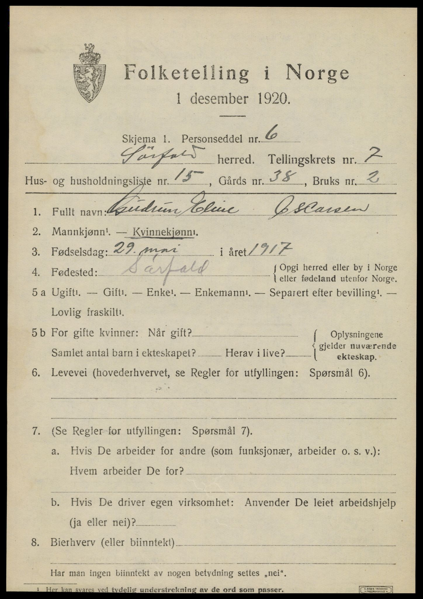 SAT, 1920 census for Sørfold, 1920, p. 4067