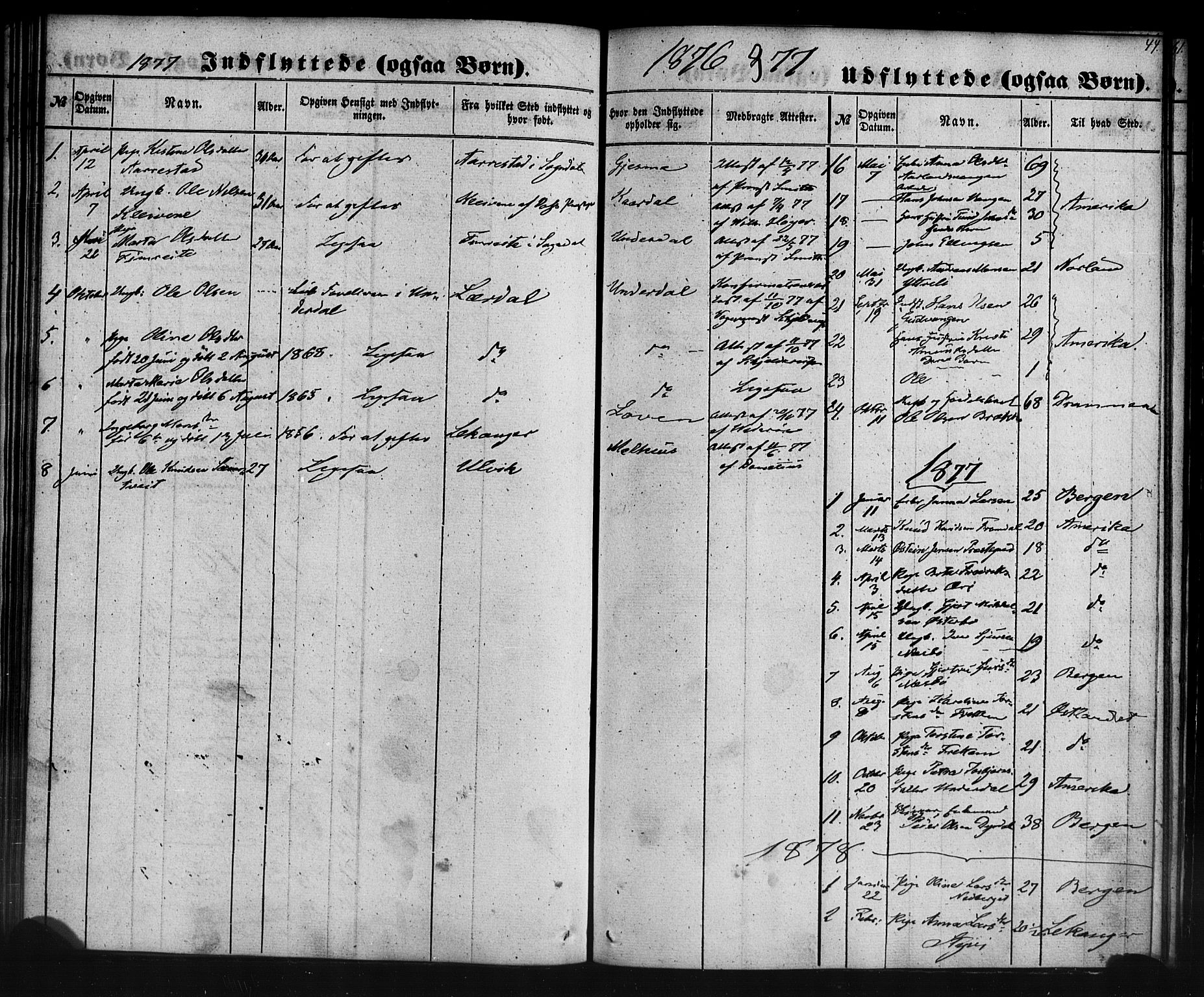 Aurland sokneprestembete, SAB/A-99937/H/Ha/Haa/L0012: Parish register (official) no. A 12, 1858-1879, p. 44