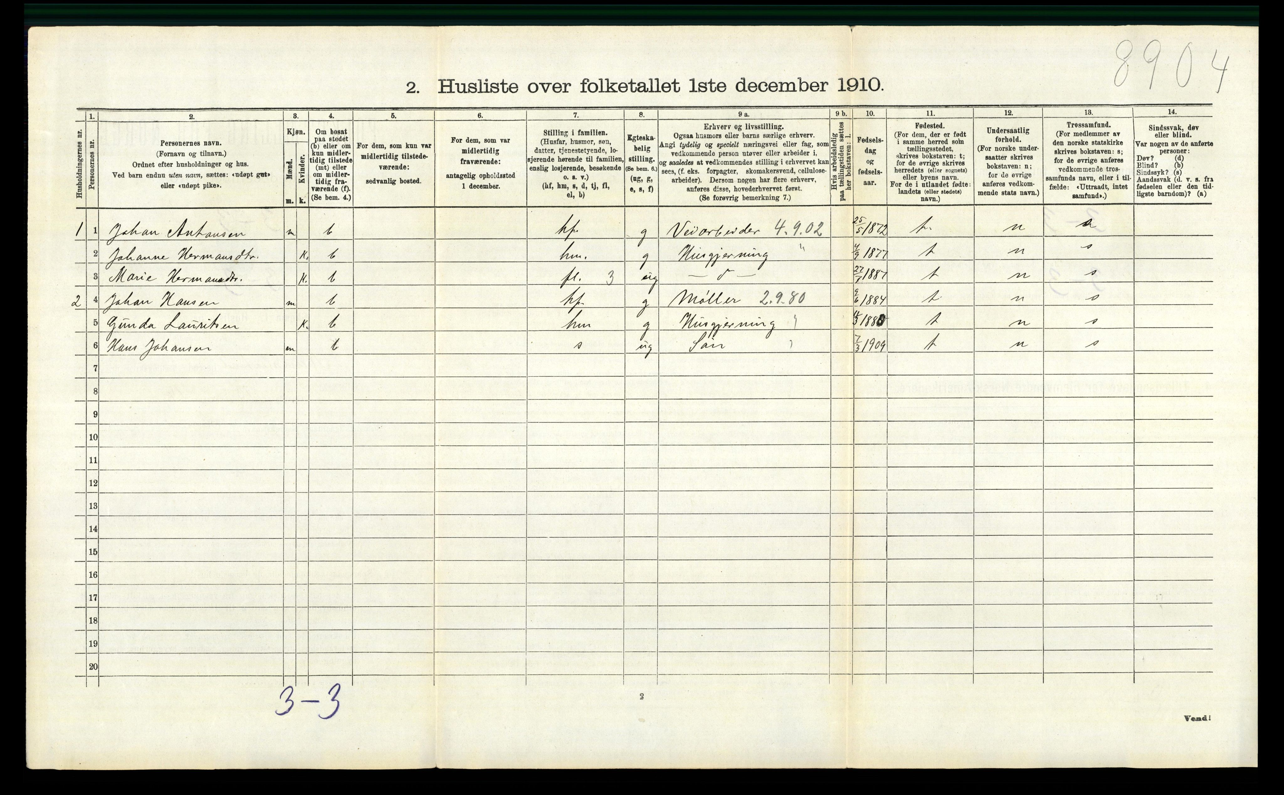 RA, 1910 census for Nannestad, 1910, p. 506