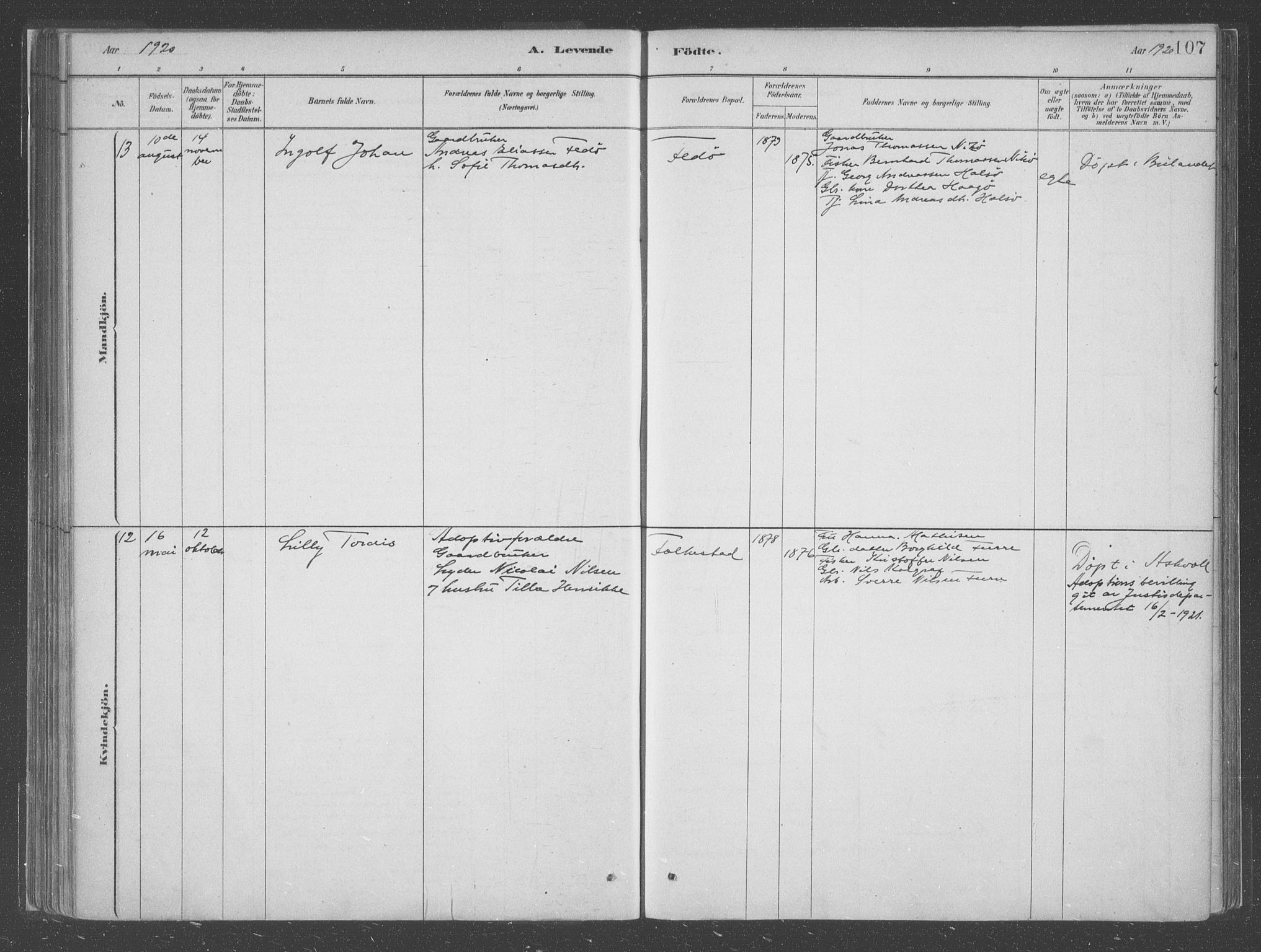 Askvoll sokneprestembete, SAB/A-79501/H/Haa/Haac/L0001: Parish register (official) no. C  1, 1879-1922, p. 107