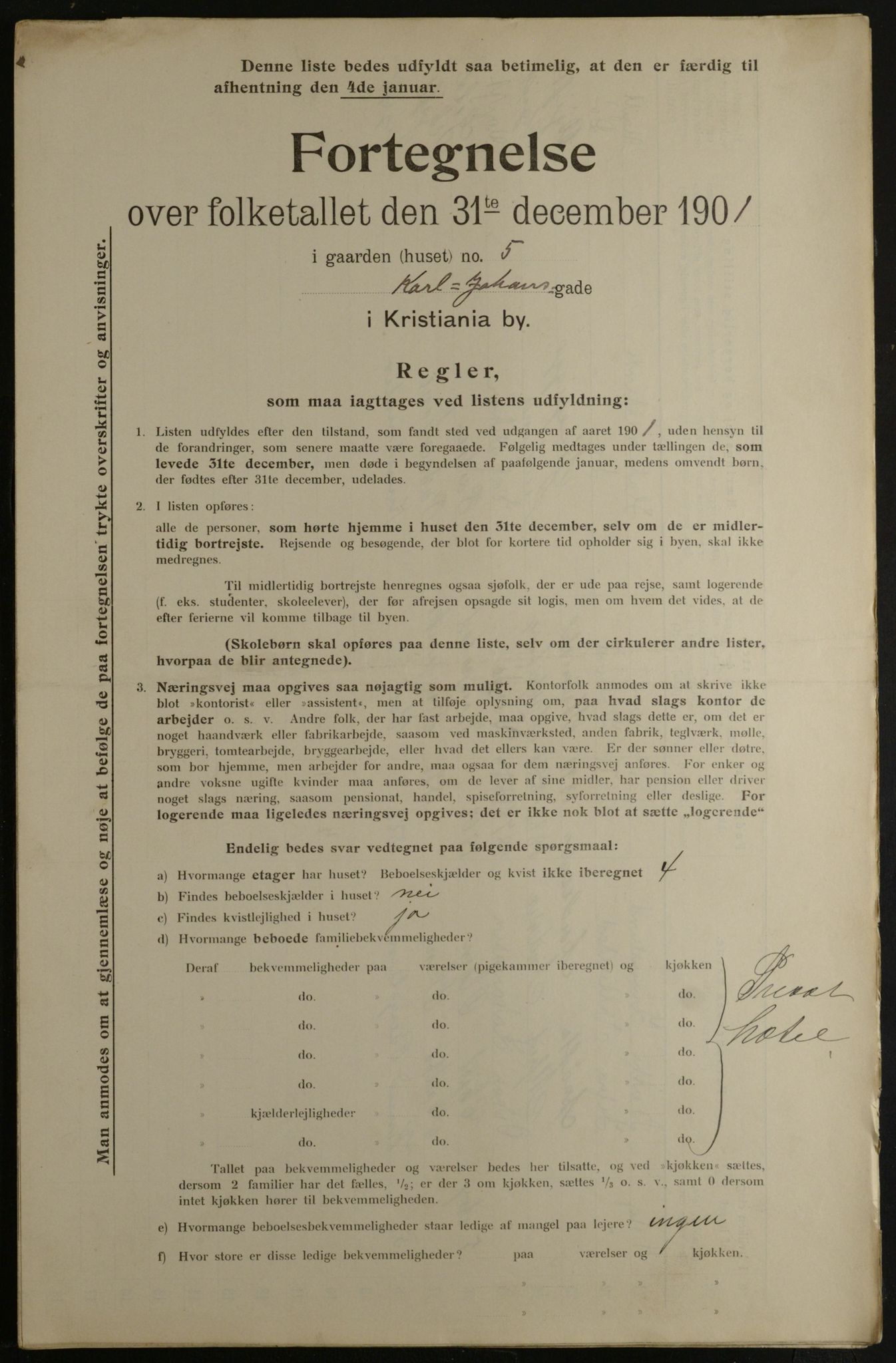 OBA, Municipal Census 1901 for Kristiania, 1901, p. 7593