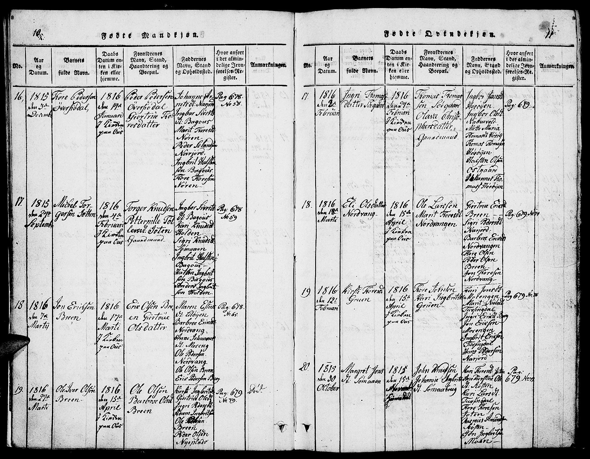 Tolga prestekontor, AV/SAH-PREST-062/L/L0002: Parish register (copy) no. 2, 1815-1844, p. 10-11