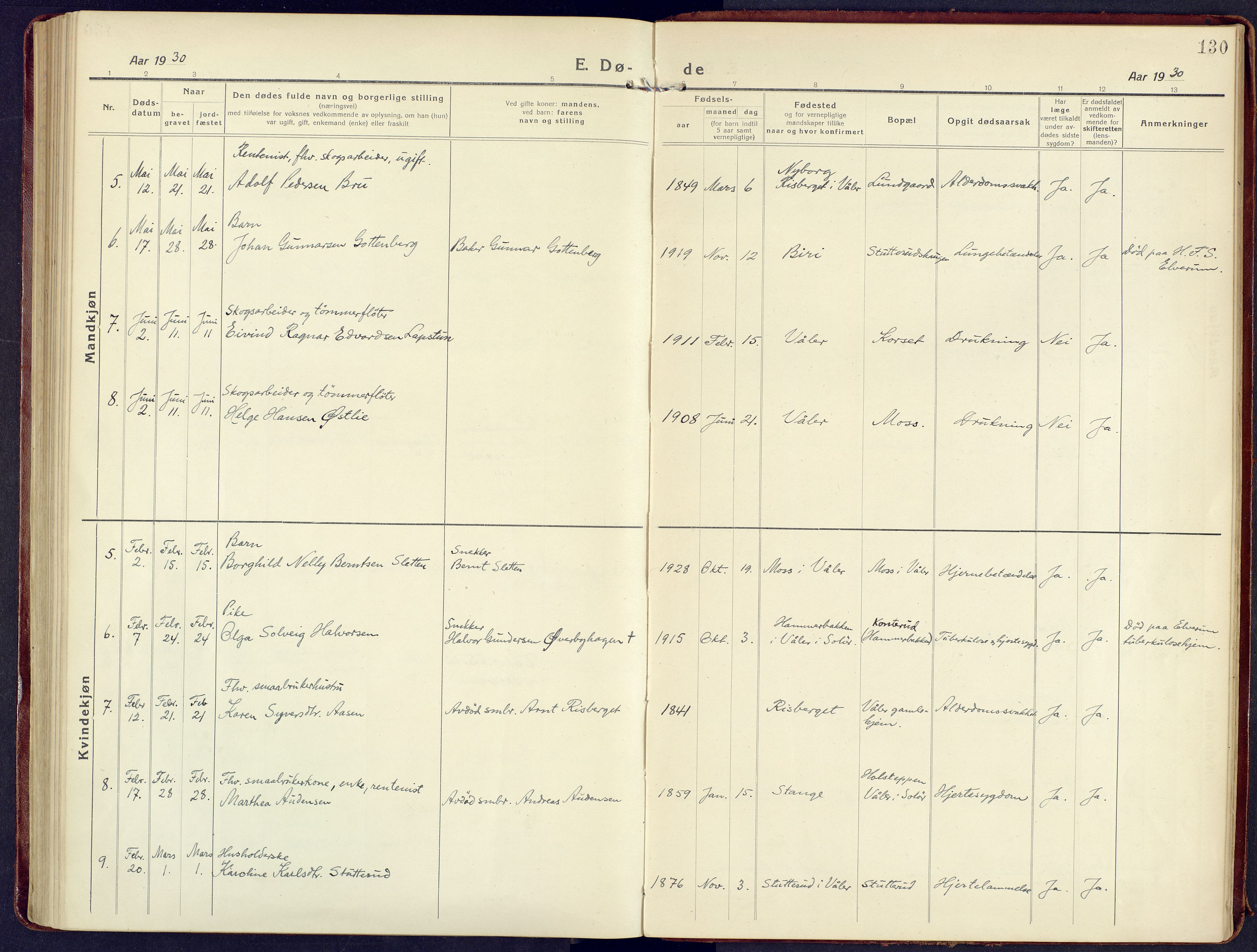 Våler prestekontor, Hedmark, AV/SAH-PREST-040/H/Ha/Haa/L0011: Parish register (official) no. 11, 1919-1933, p. 130