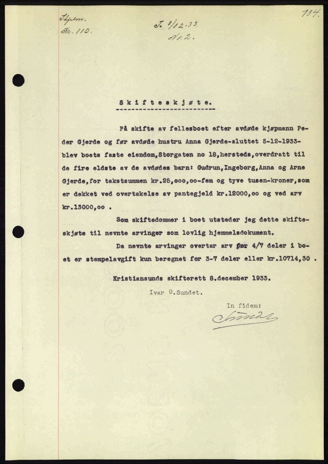 Kristiansund byfogd, AV/SAT-A-4587/A/27: Mortgage book no. 27, 1933-1934, Deed date: 08.12.1933