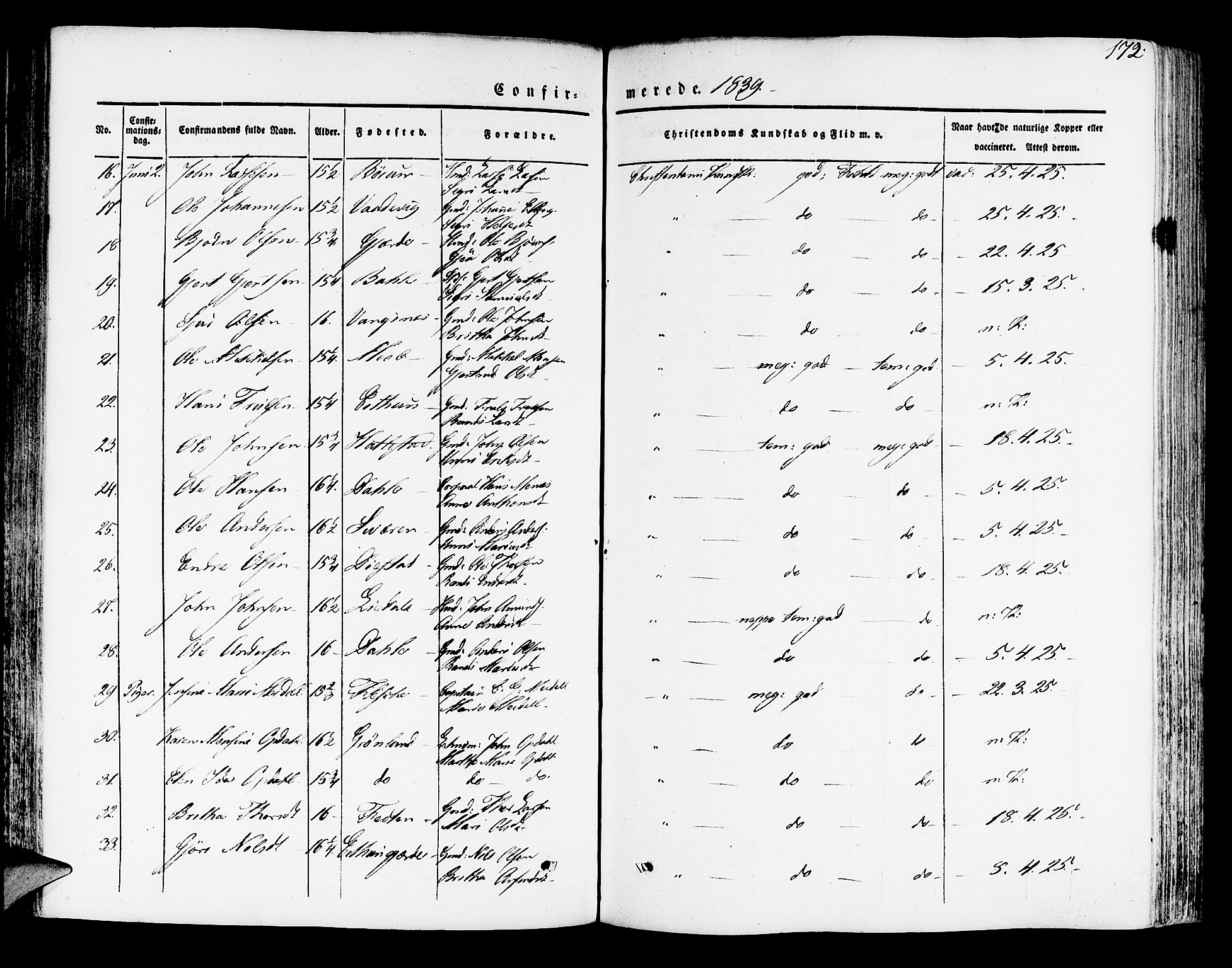 Leikanger sokneprestembete, SAB/A-81001: Parish register (official) no. A 7, 1838-1851, p. 172