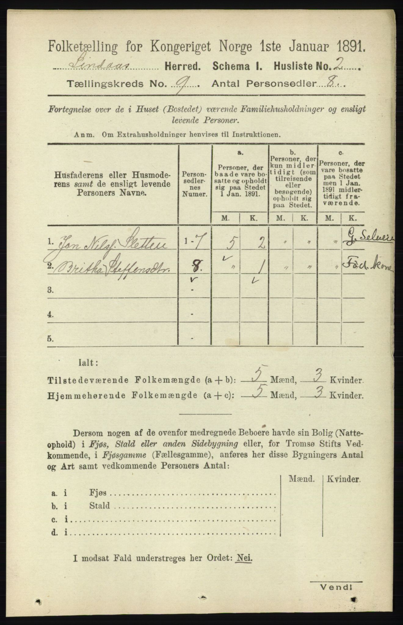 RA, 1891 census for 1263 Lindås, 1891, p. 2898