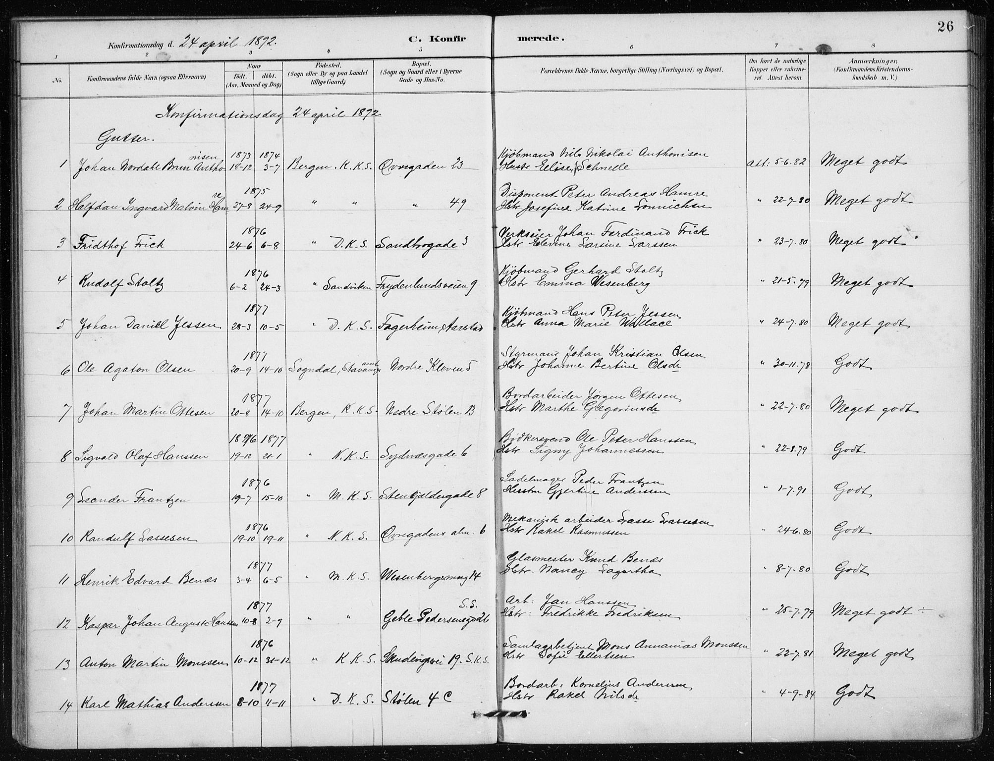 Mariakirken Sokneprestembete, SAB/A-76901/H/Haa/L0013: Parish register (official) no. C 1, 1889-1900, p. 26
