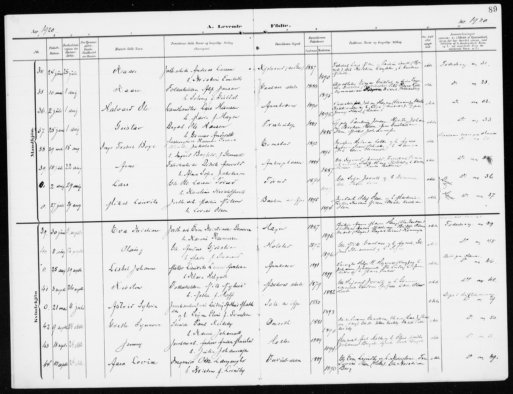 Furnes prestekontor, AV/SAH-PREST-012/K/Ka/L0001: Parish register (official) no. 1, 1907-1935, p. 89