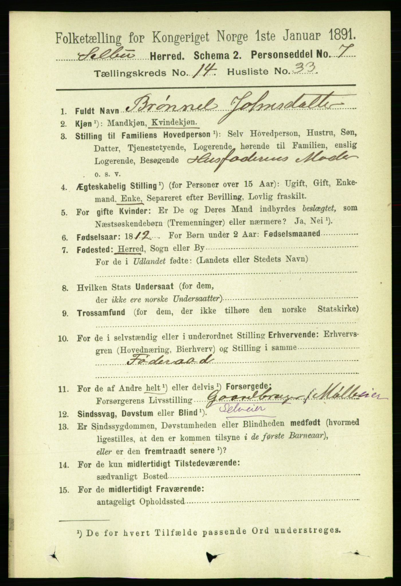 RA, 1891 census for 1664 Selbu, 1891, p. 5298