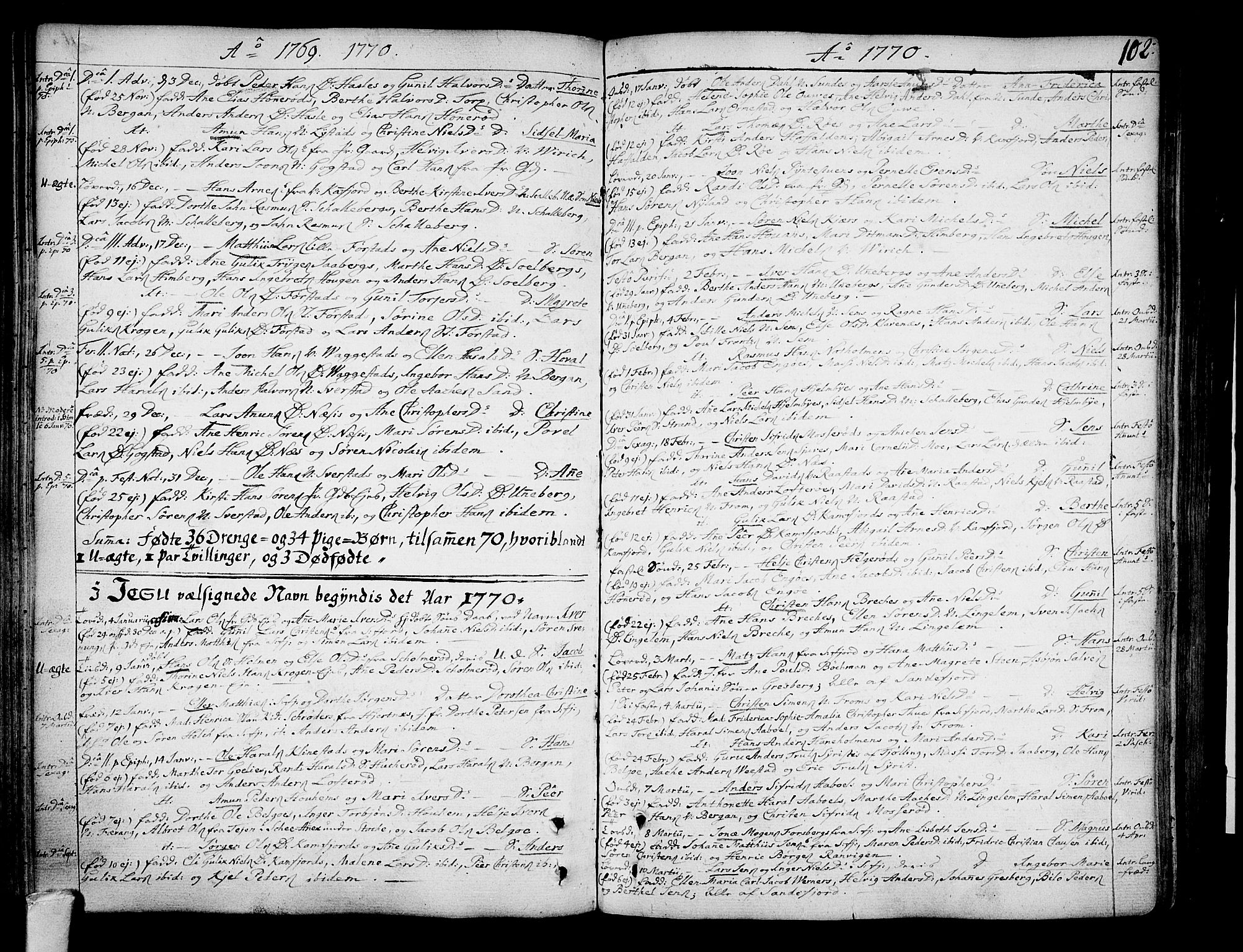 Sandar kirkebøker, SAKO/A-243/F/Fa/L0002: Parish register (official) no. 2, 1733-1788, p. 102