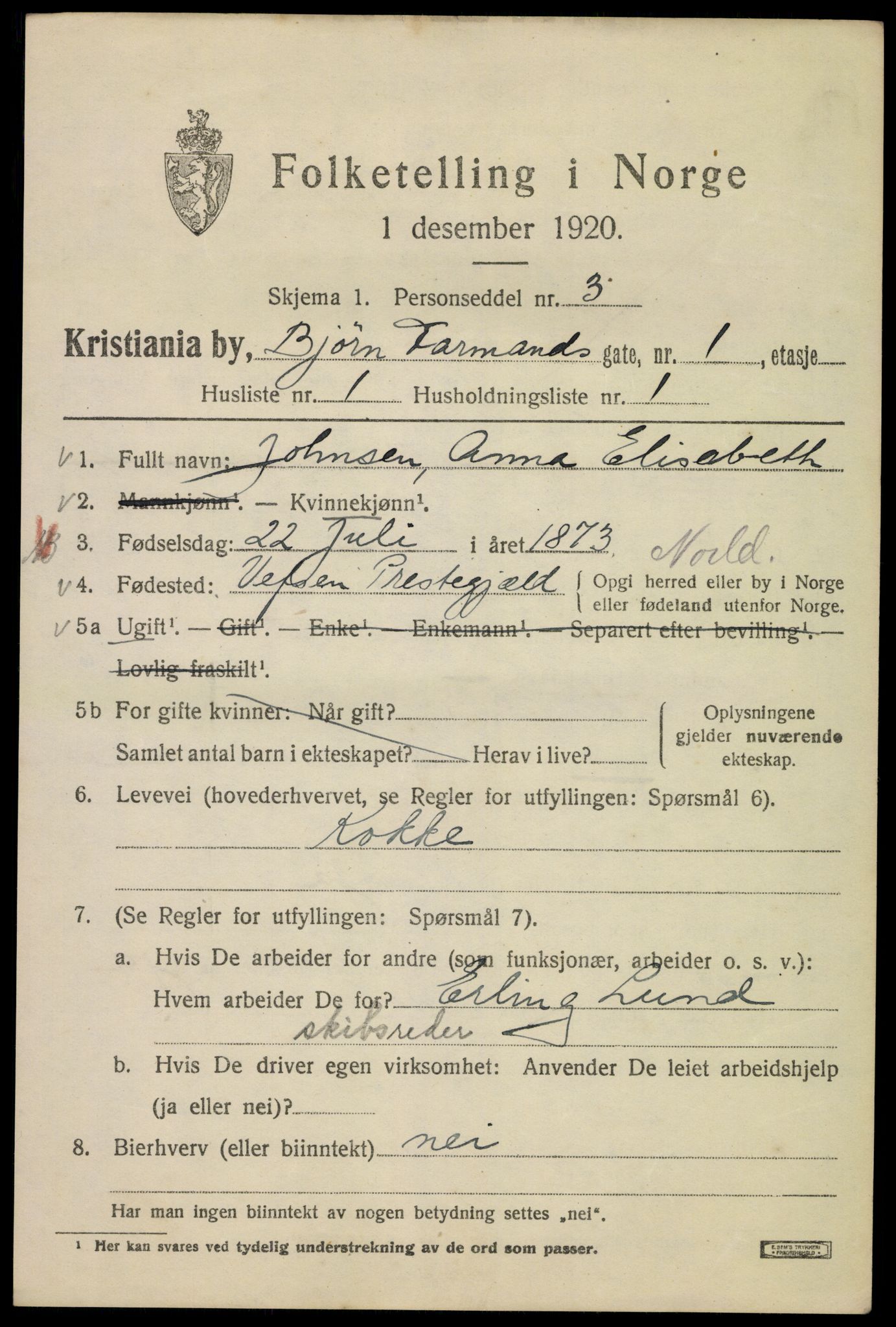 SAO, 1920 census for Kristiania, 1920, p. 163531