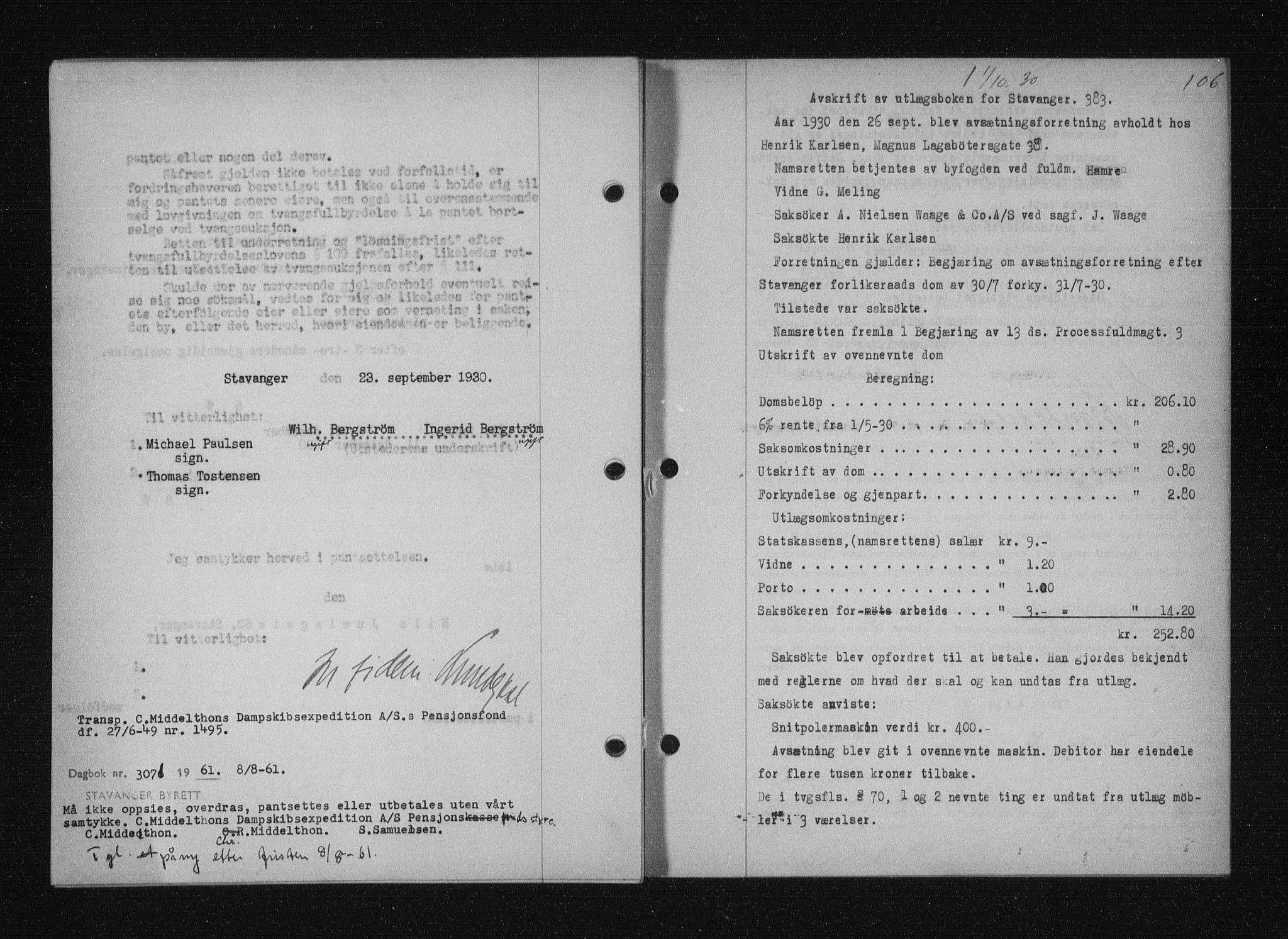 Stavanger byfogd, SAST/A-101408/001/4/41/410/410BB/L0058: Mortgage book no. 48, 1930-1931, Deed date: 01.10.1930