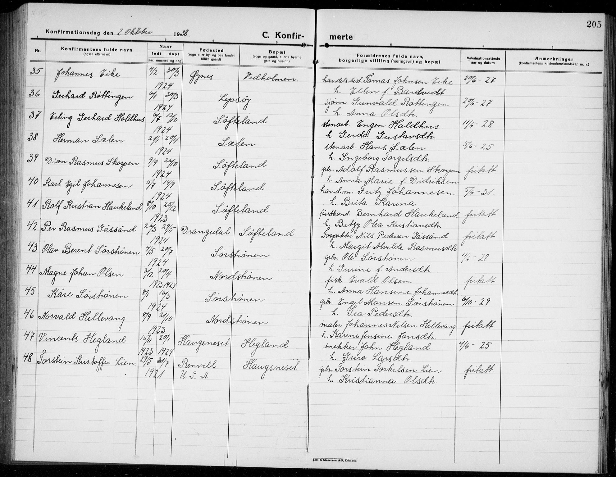 Os sokneprestembete, AV/SAB-A-99929: Parish register (copy) no. A 5, 1923-1941, p. 205